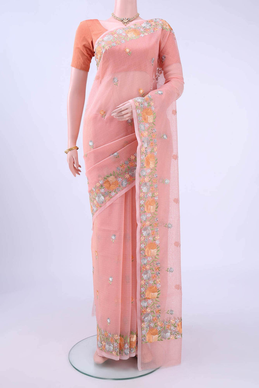 Peach Kota Cotton Saree