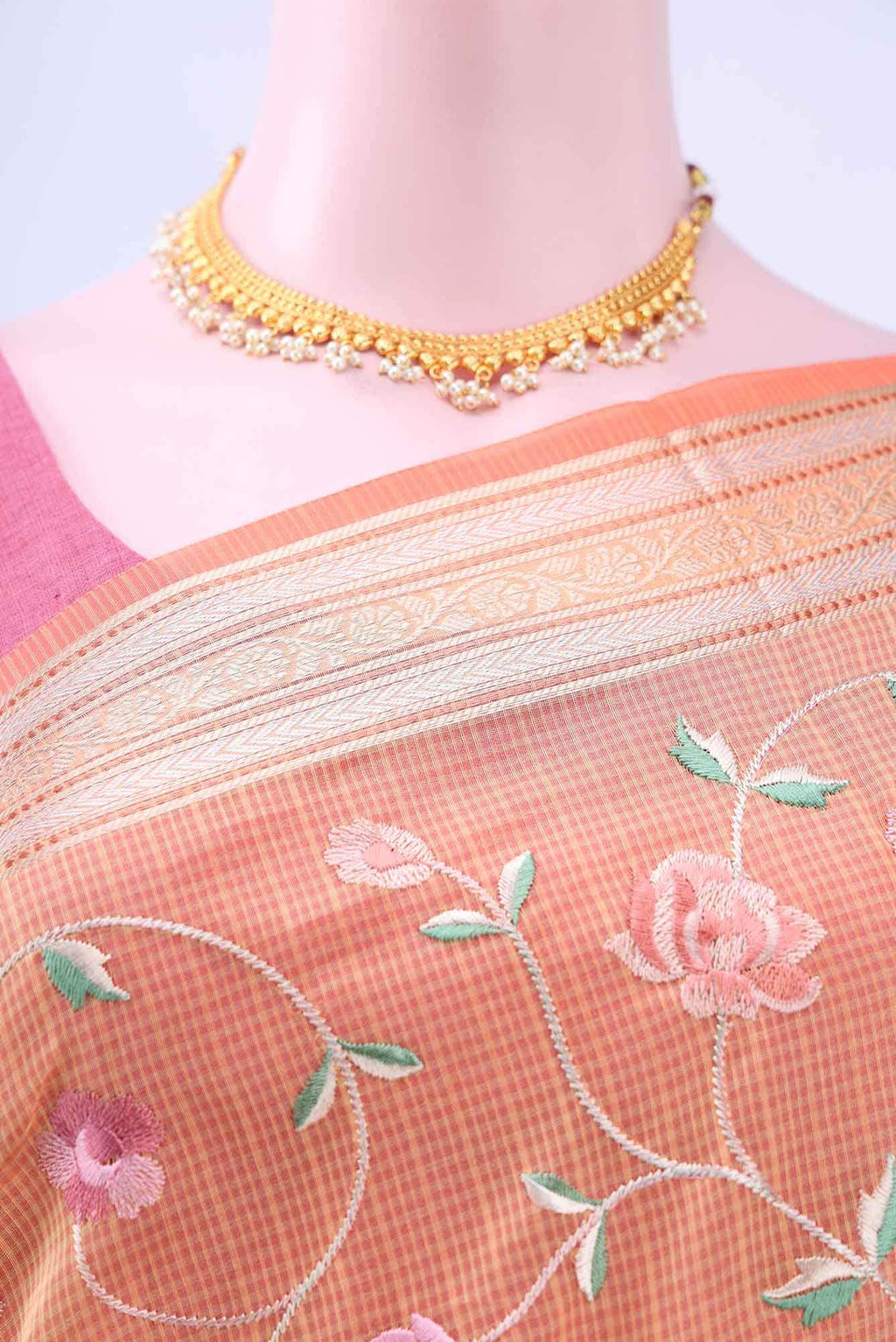 Pinkish Yellow Kota Cotton Saree