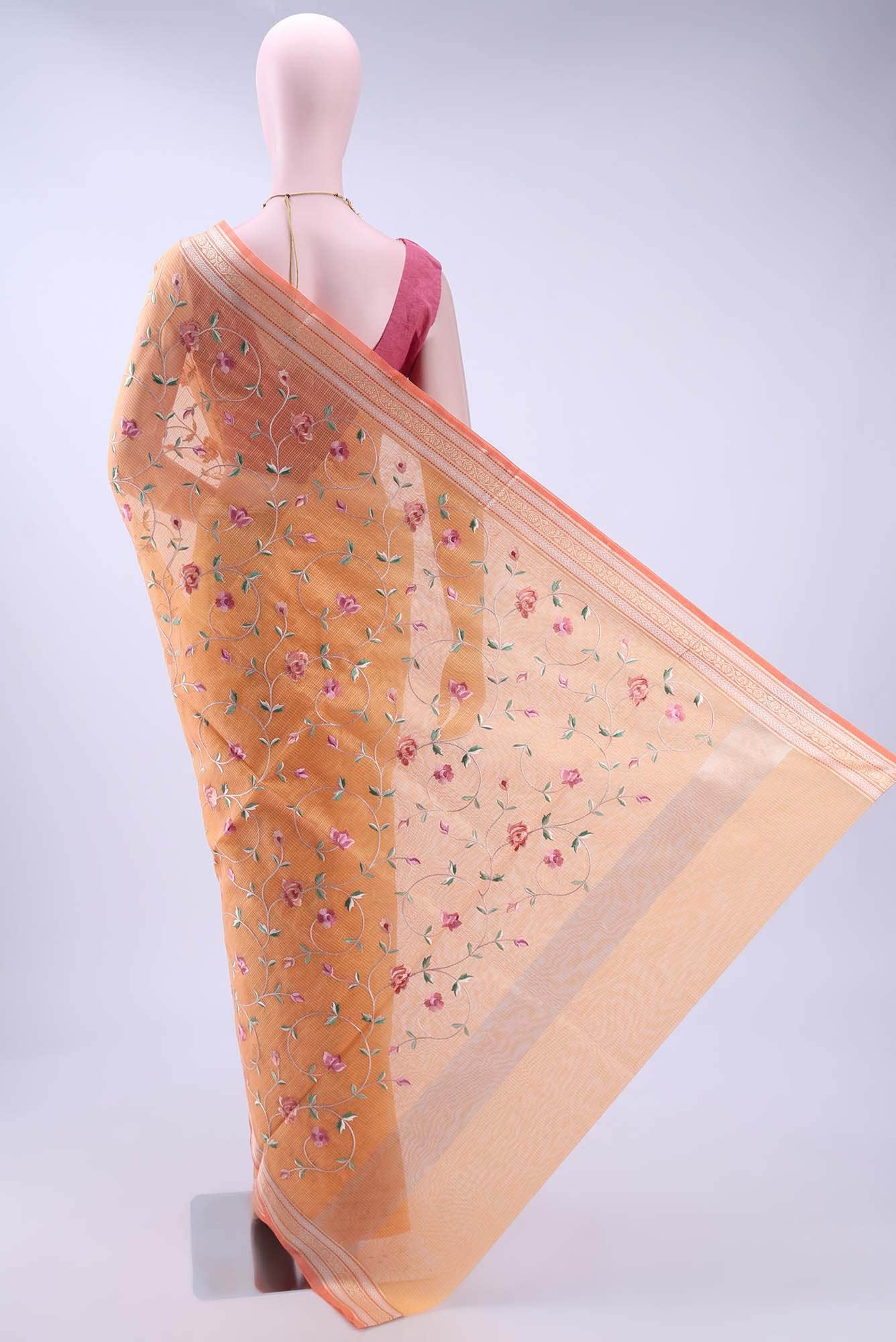 Pinkish Yellow Kota Cotton Saree