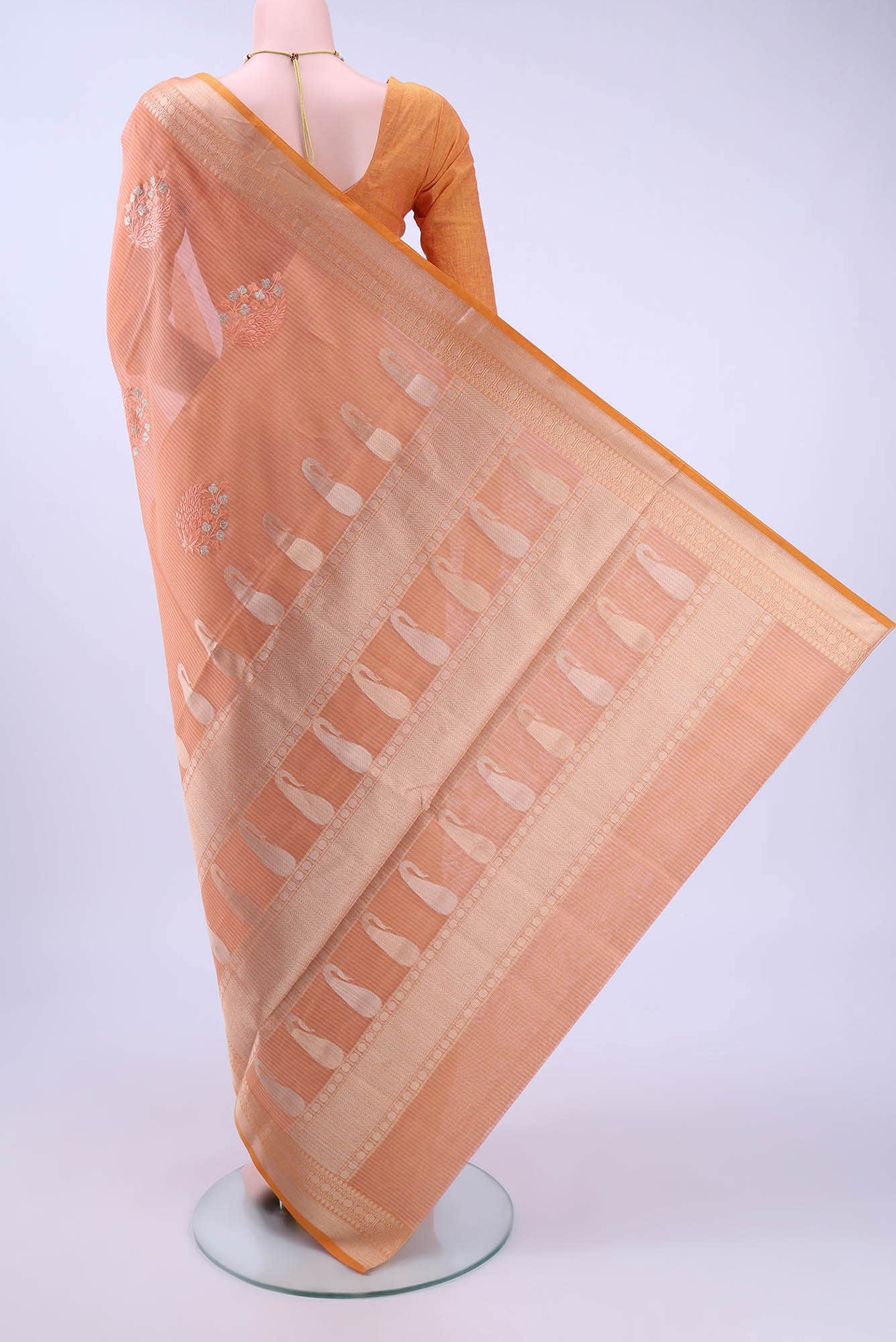 Golden Peach Kota Cotton Saree