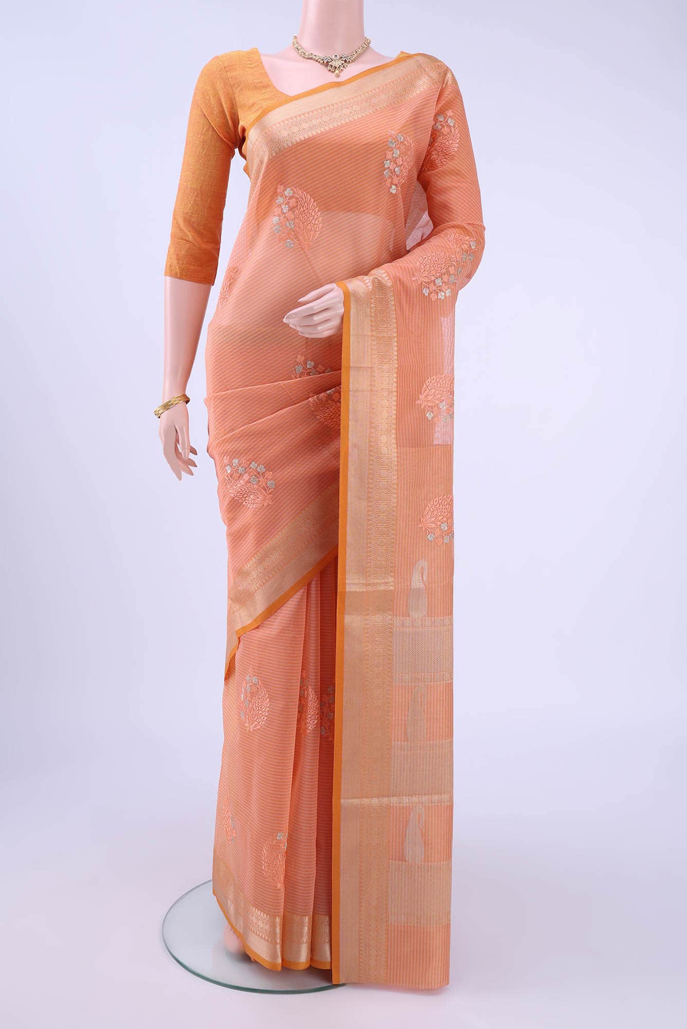 Golden Peach Kota Cotton Saree