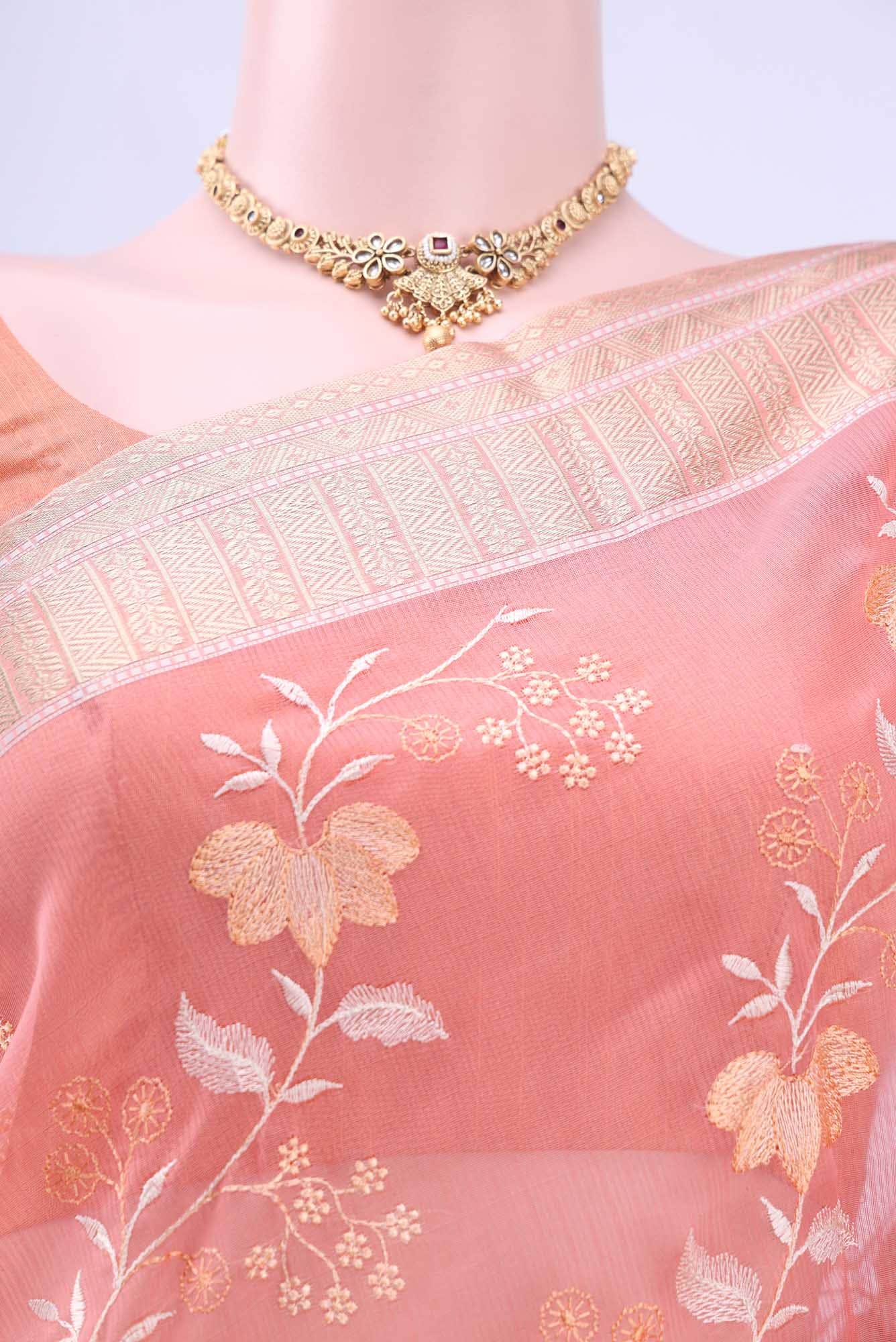 Peach Kota Cotton Saree