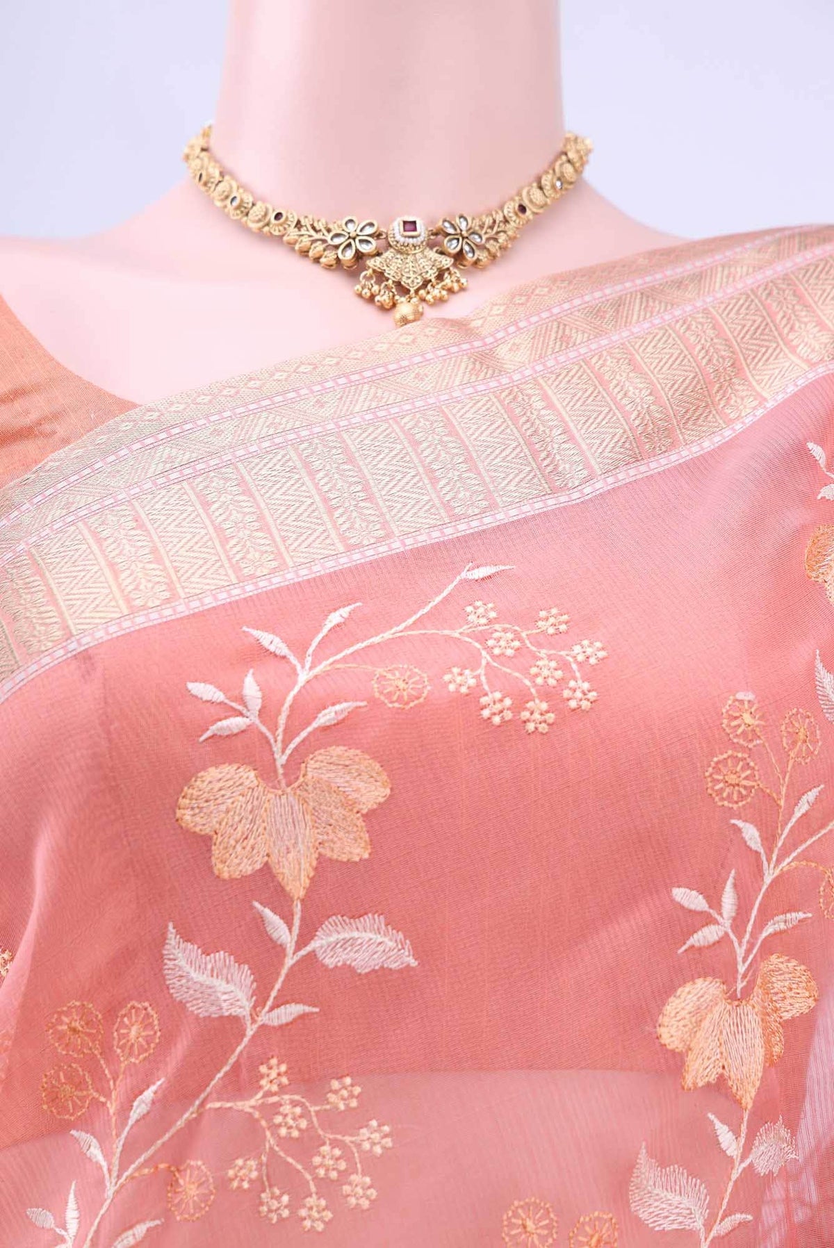 Peach Kota Cotton Saree
