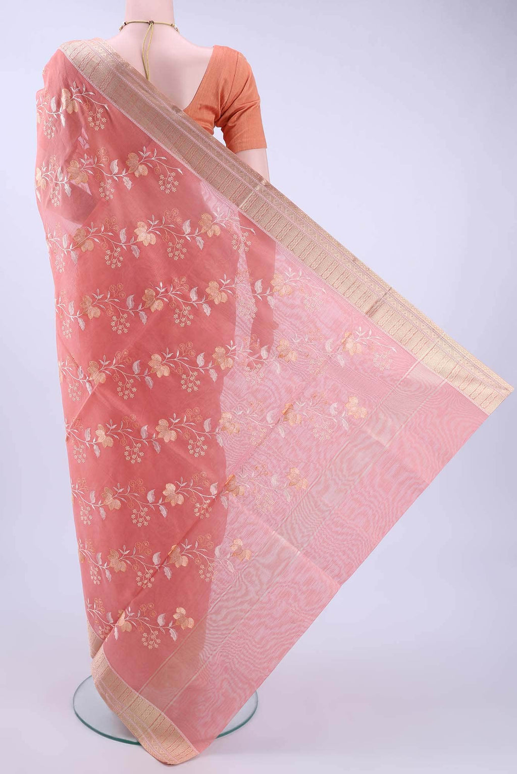 Peach Kota Cotton Saree