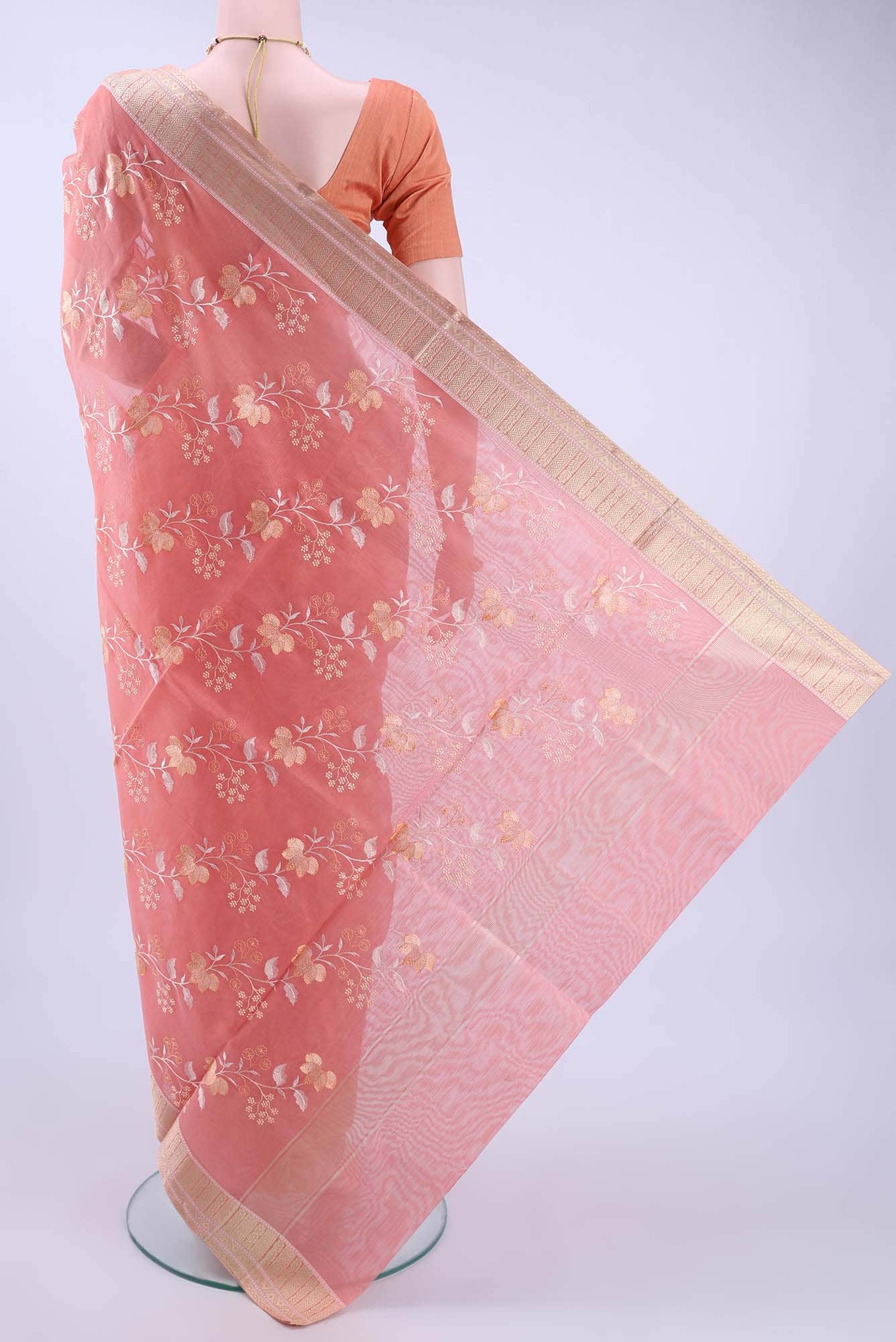 Peach Kota Cotton Saree