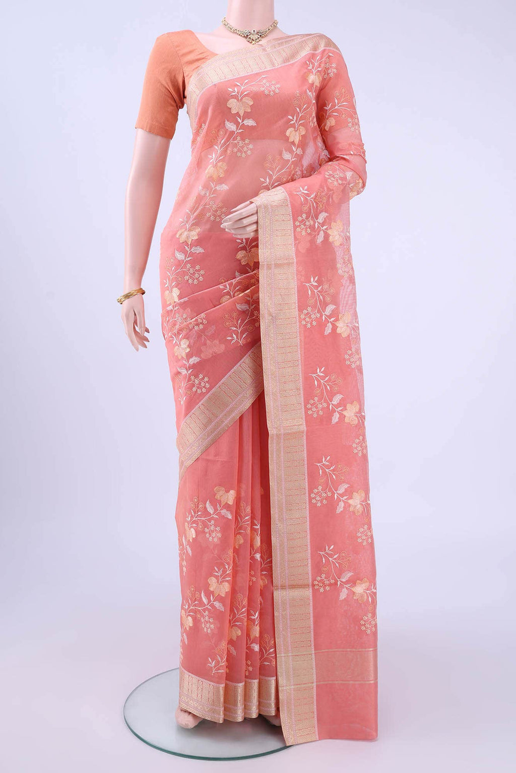 Peach Kota Cotton Saree