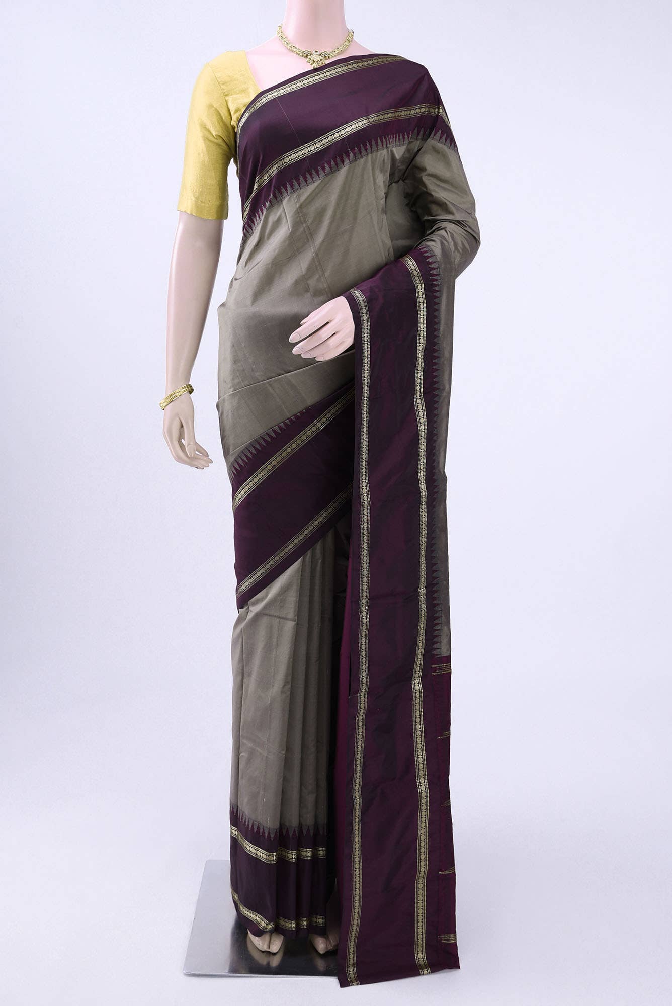 Davys Grey Blended Bangalore Silk - kadyal Saree