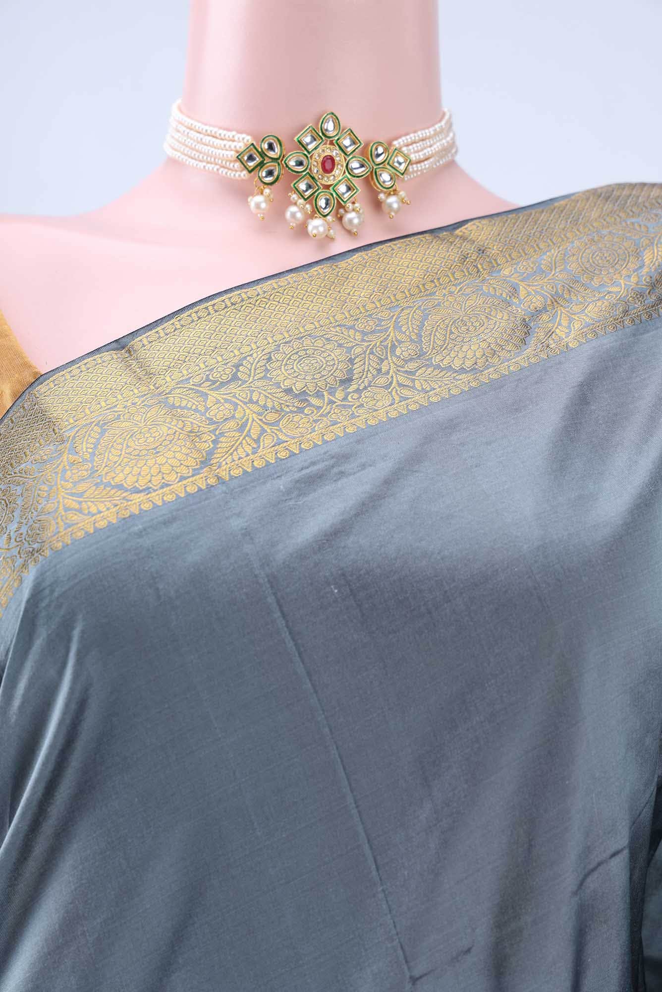 Grey Bangalore Silk Saree