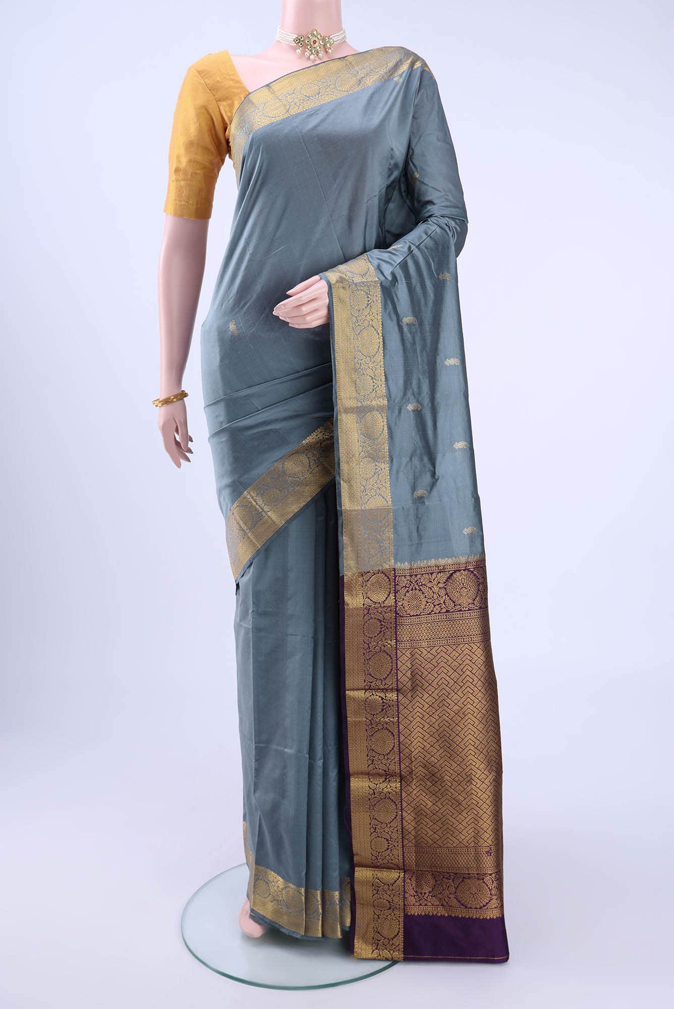 Grey Bangalore Silk Saree