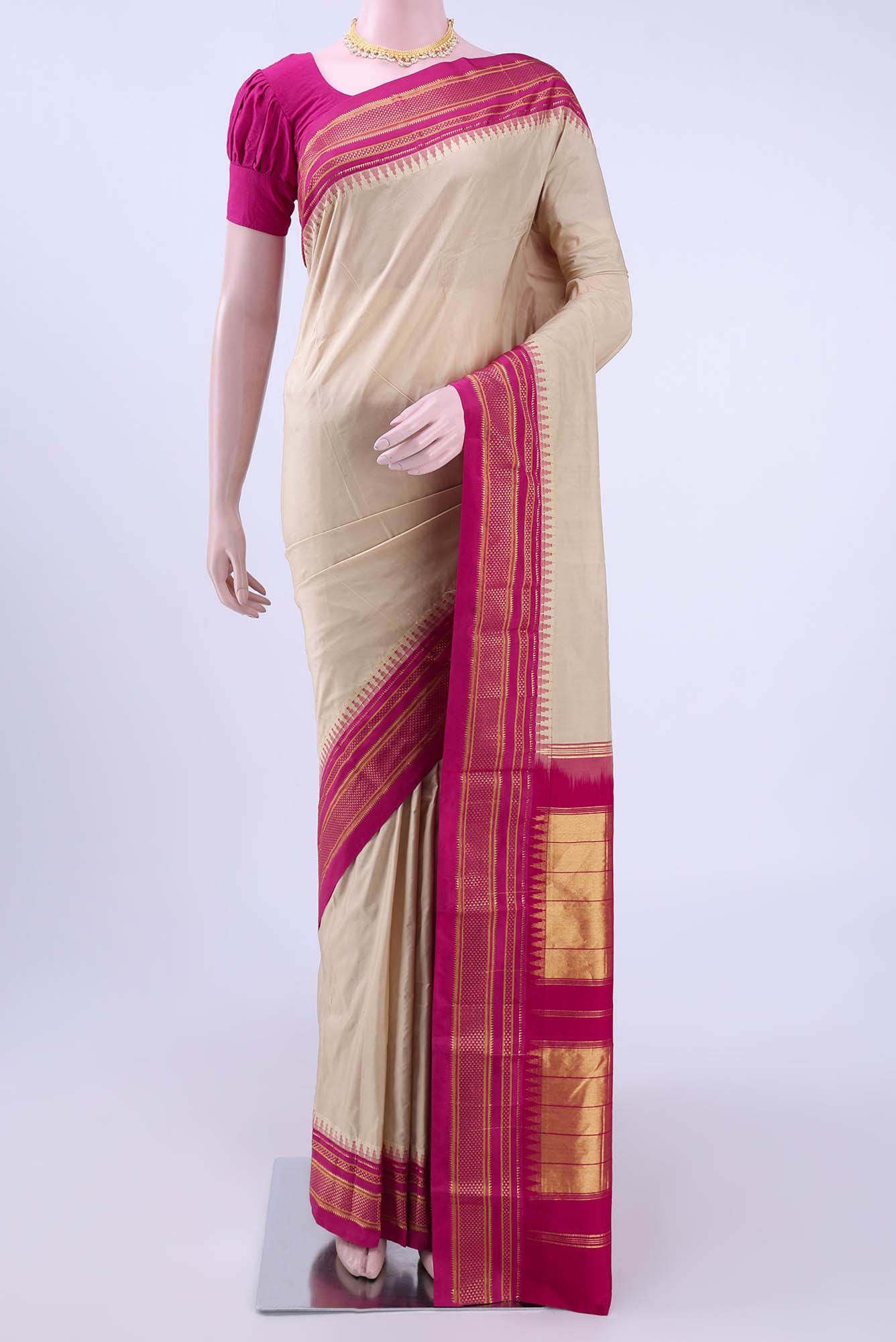 Beige Bangalore Silk - kadyal Saree
