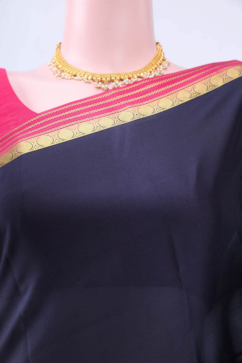 Navy Blue Mysore Crepe Saree