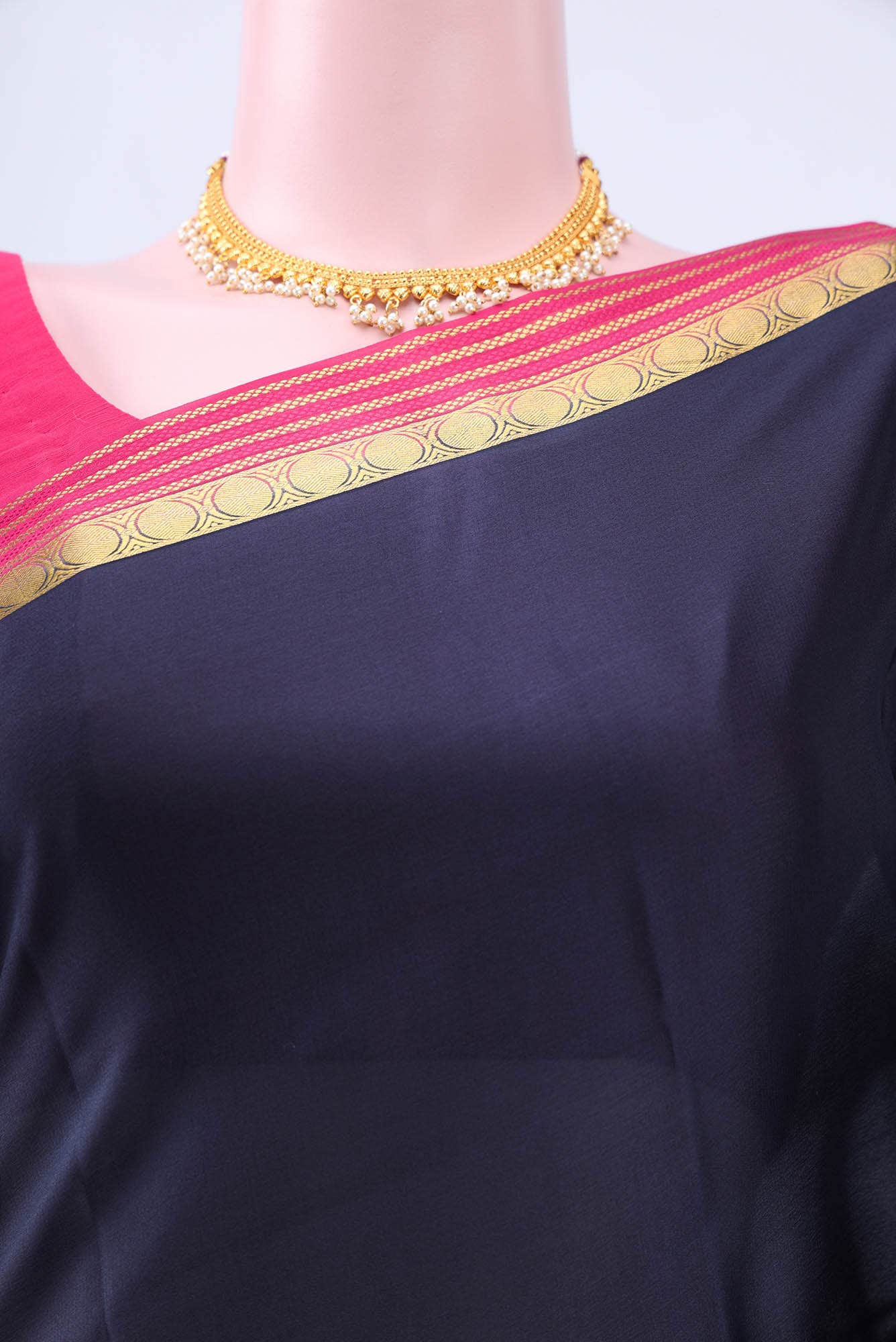 Navy Blue Mysore Crepe Saree
