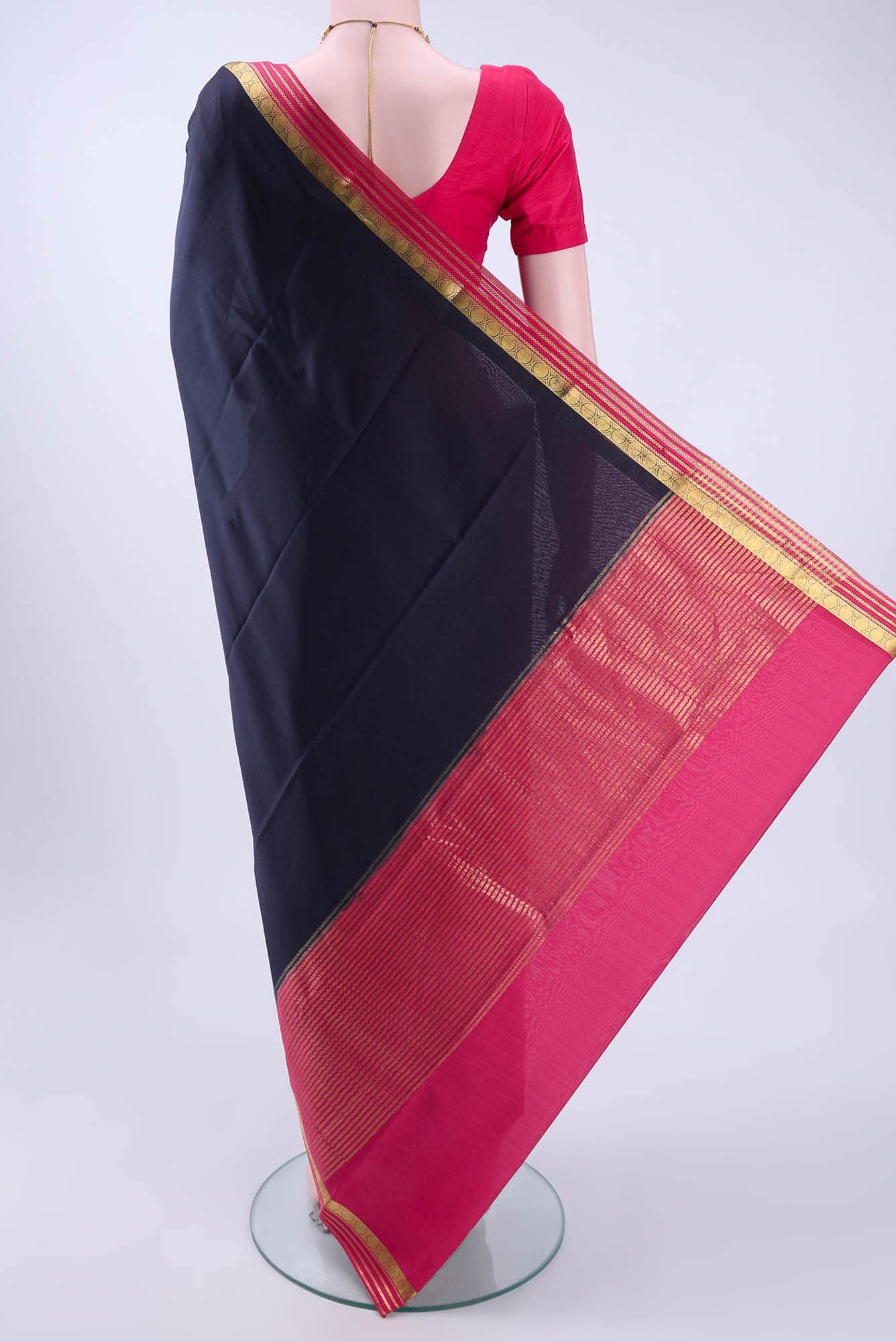 Navy Blue Mysore Crepe Saree