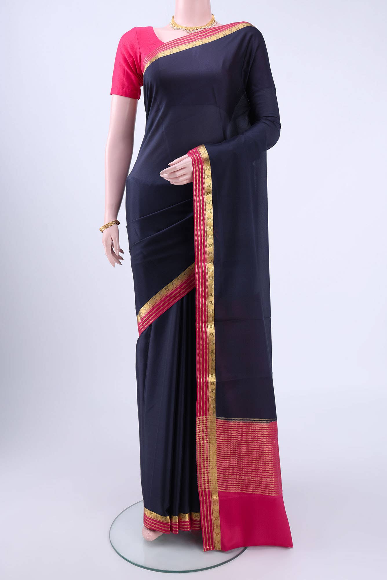 Navy Blue Mysore Crepe Saree
