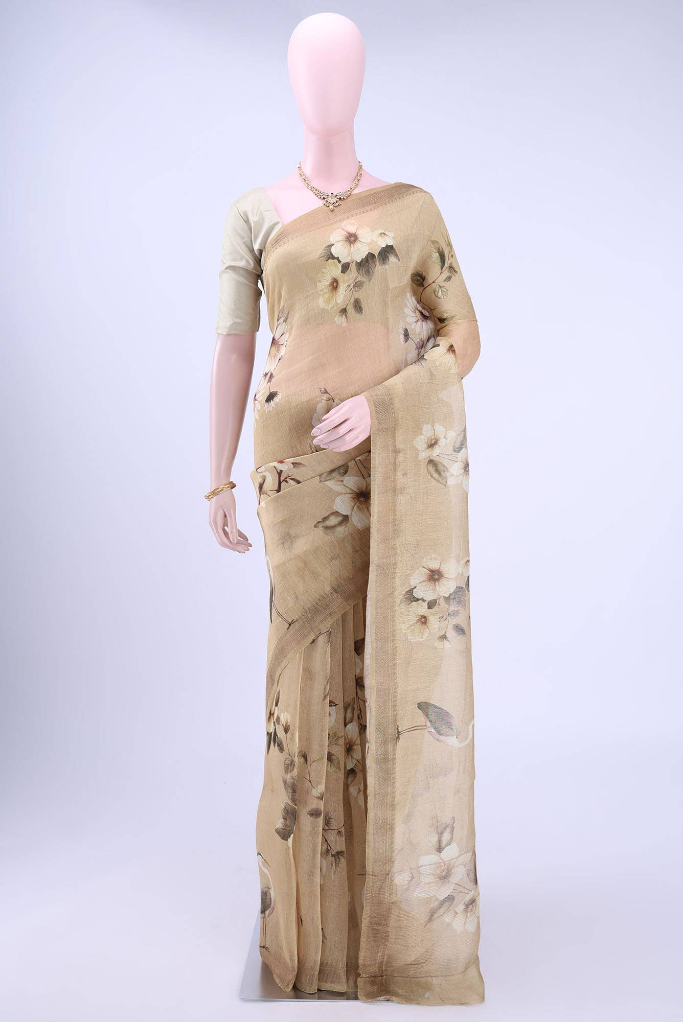 Dark Beige Linen Saree