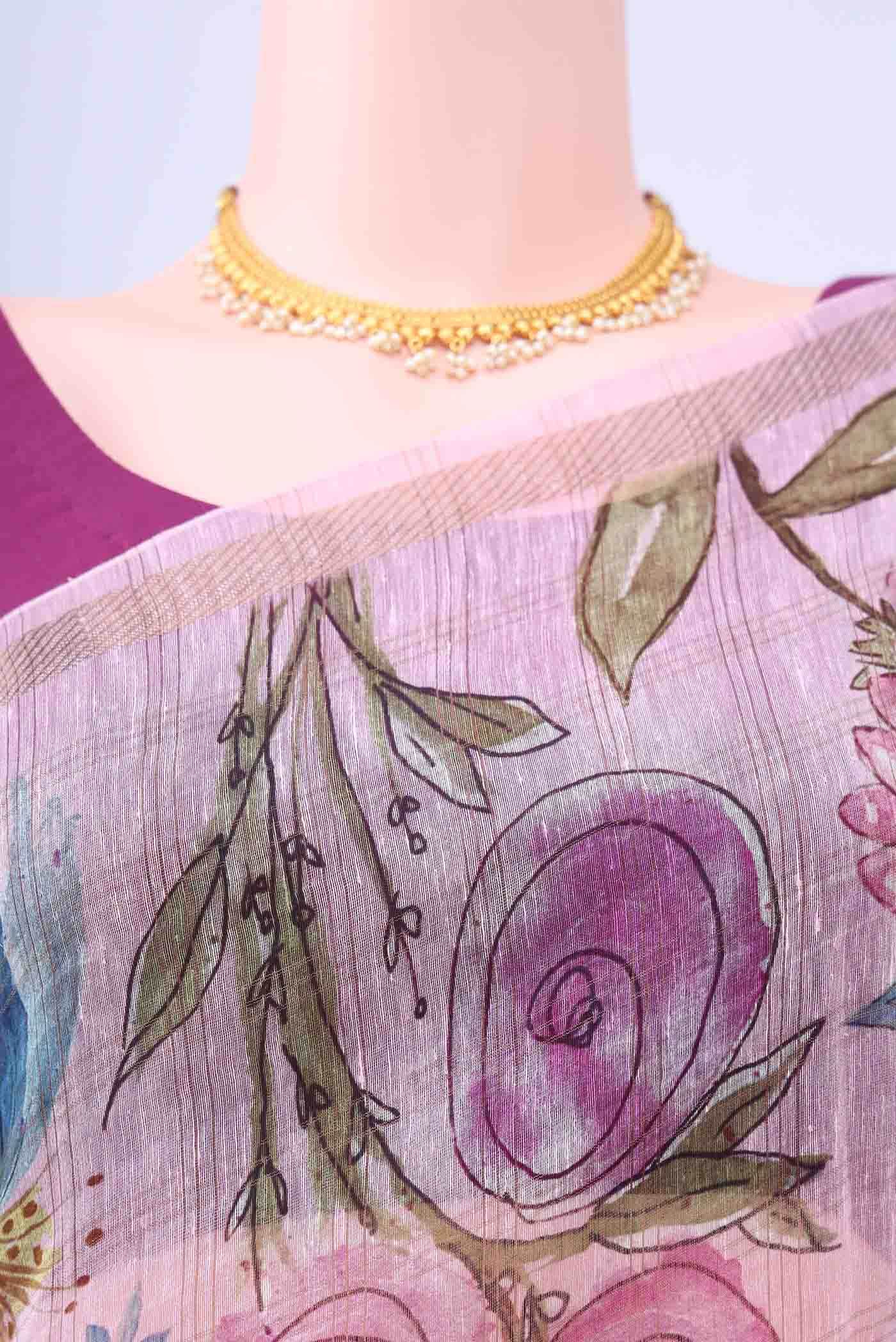 Pink Linen Saree