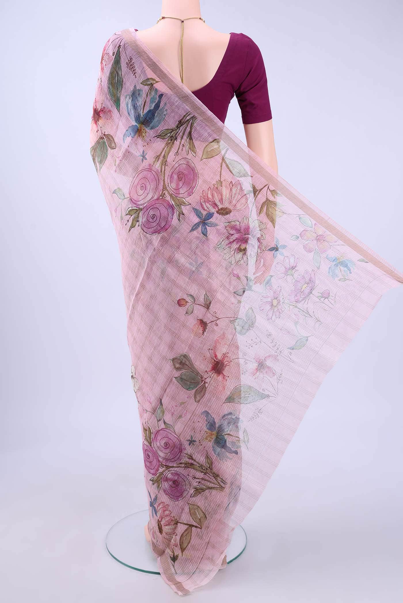 Pink Linen Saree