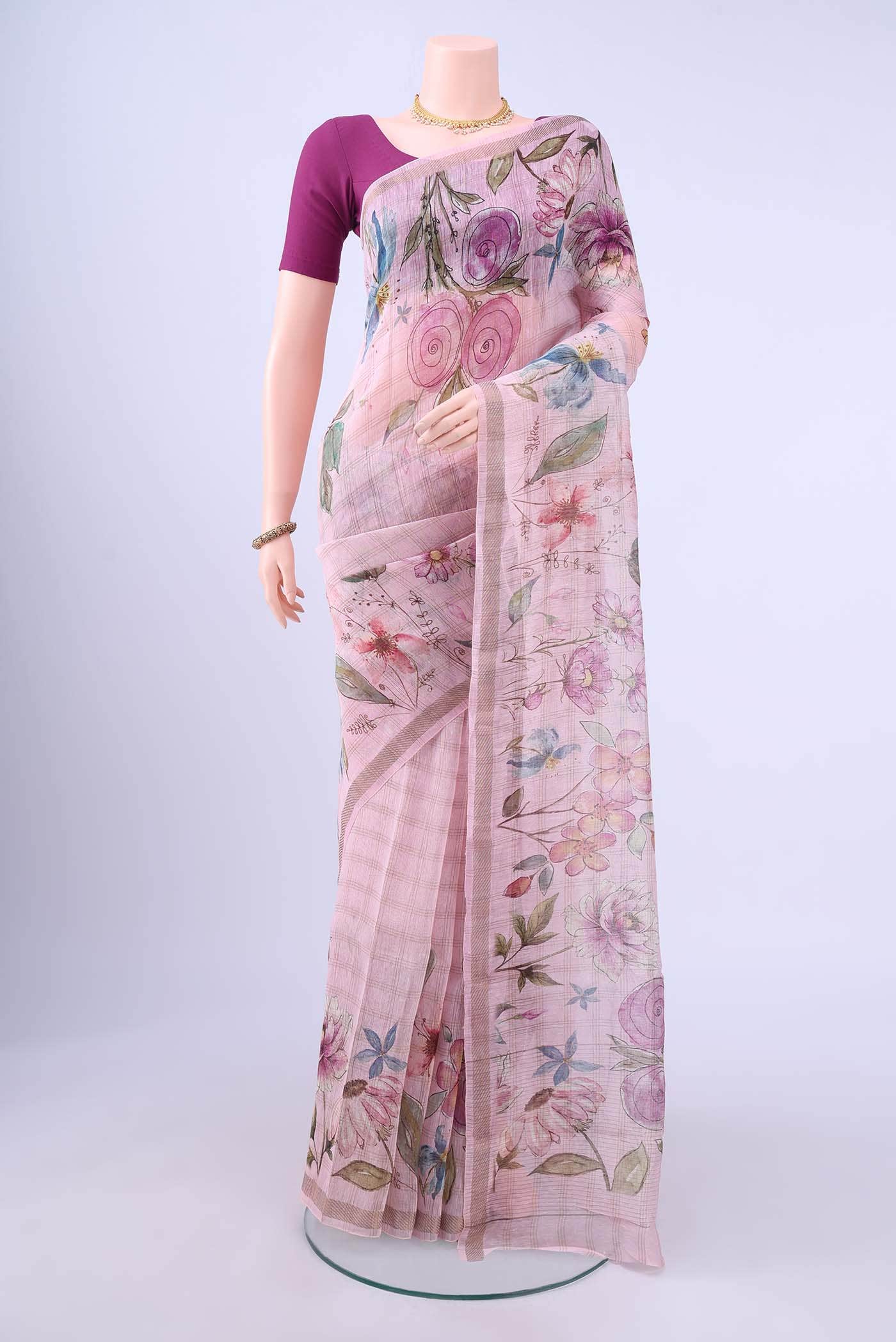 Pink Linen Saree