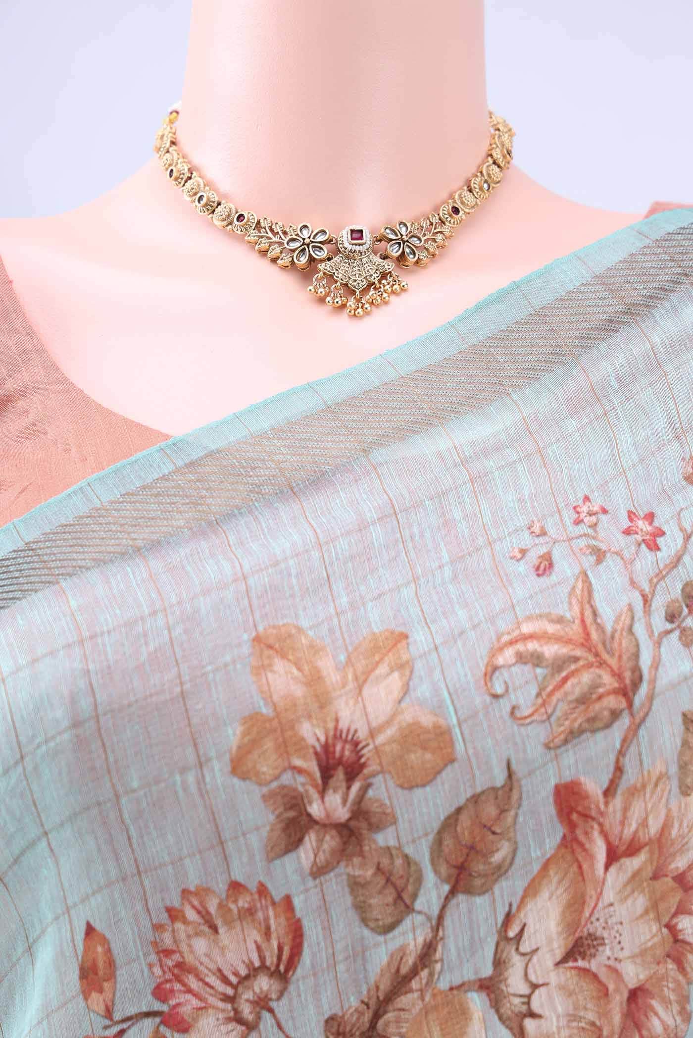 Mint Green Linen Saree