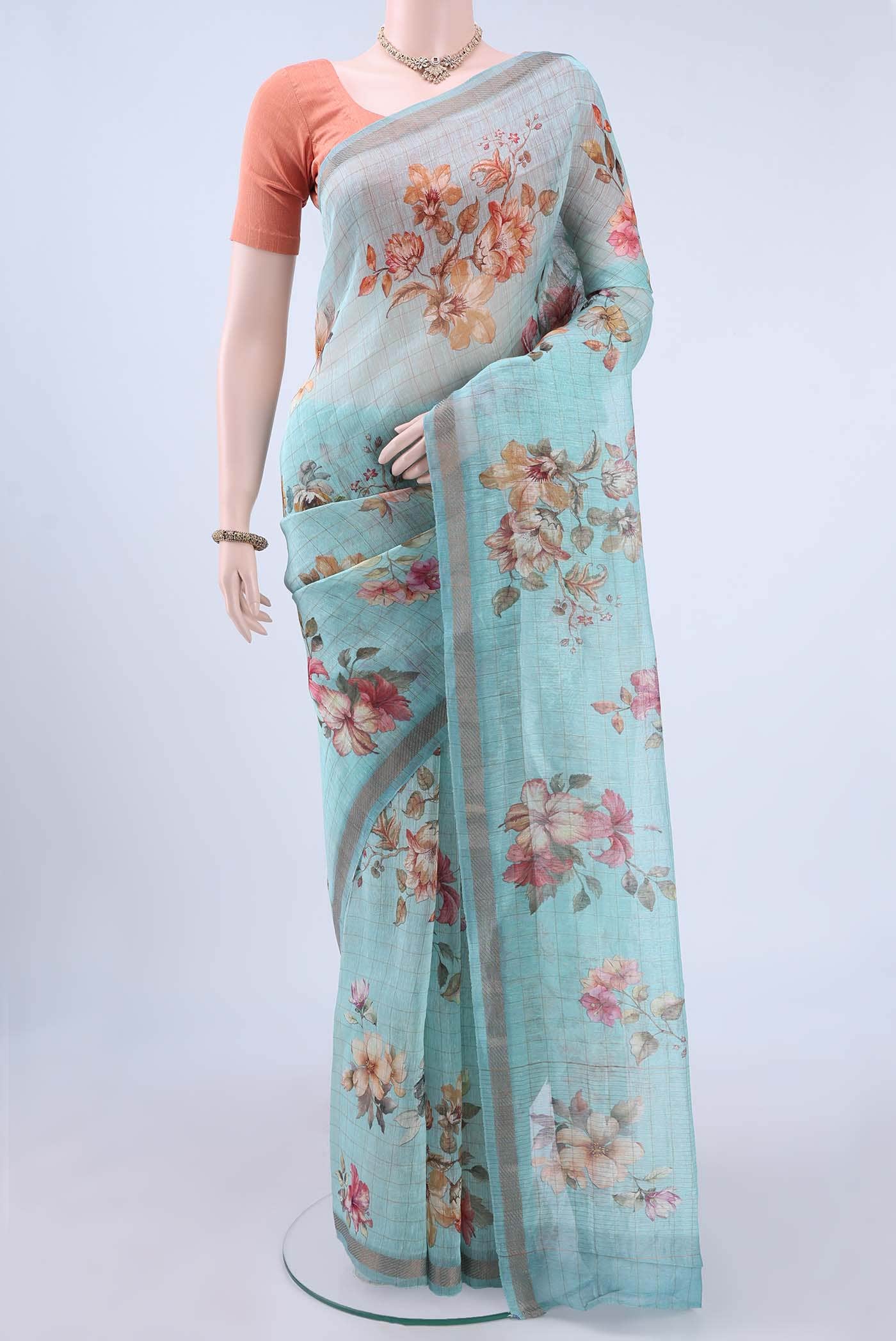 Mint Green Linen Saree