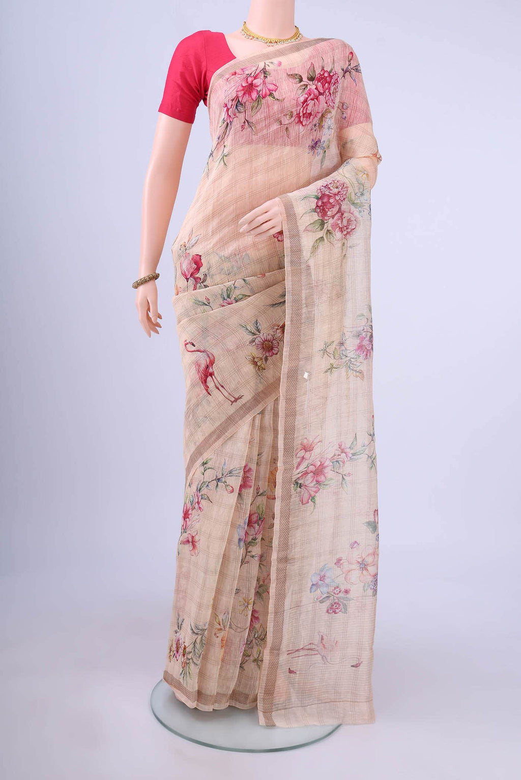Beige Linen Saree