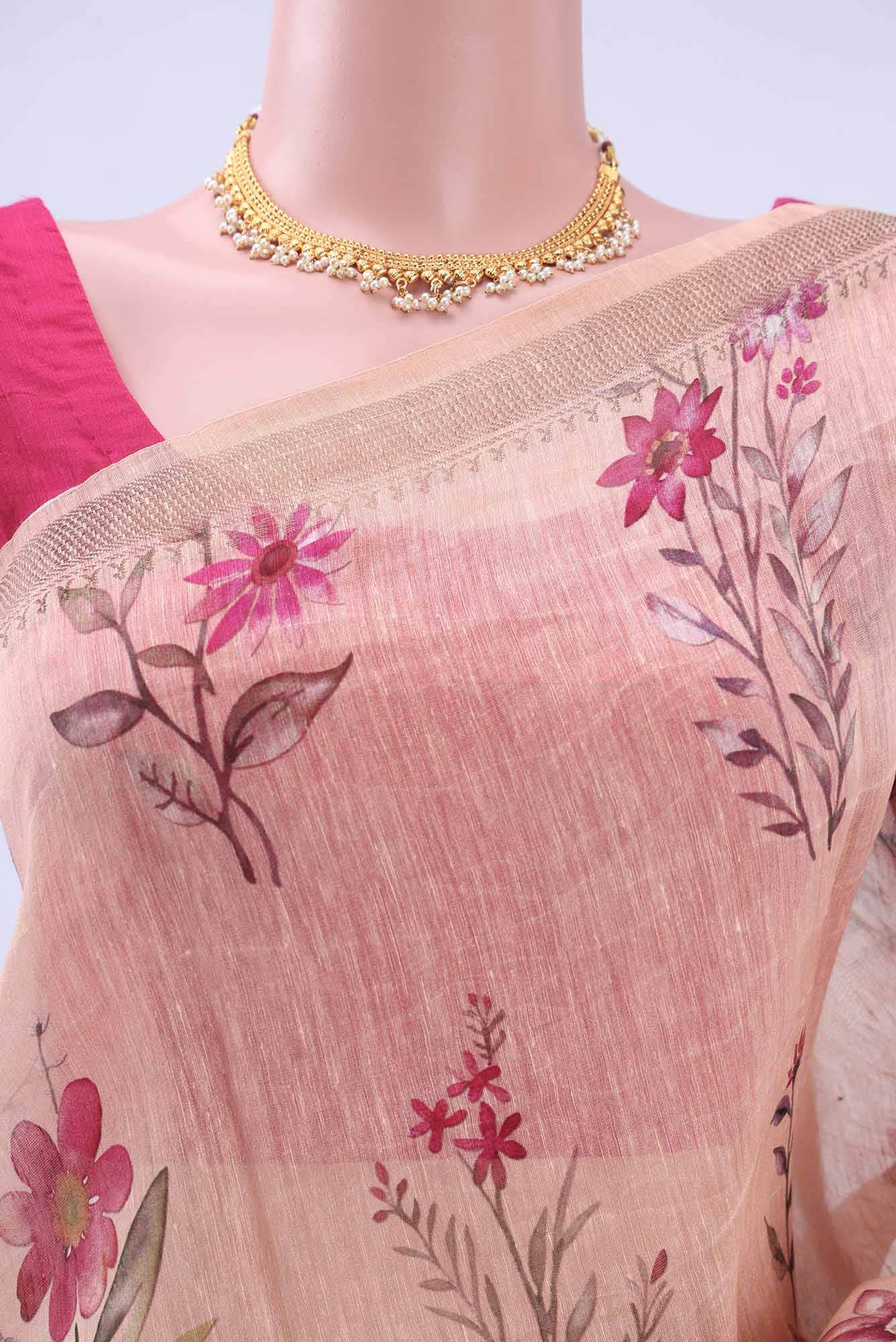 Peach Linen Saree