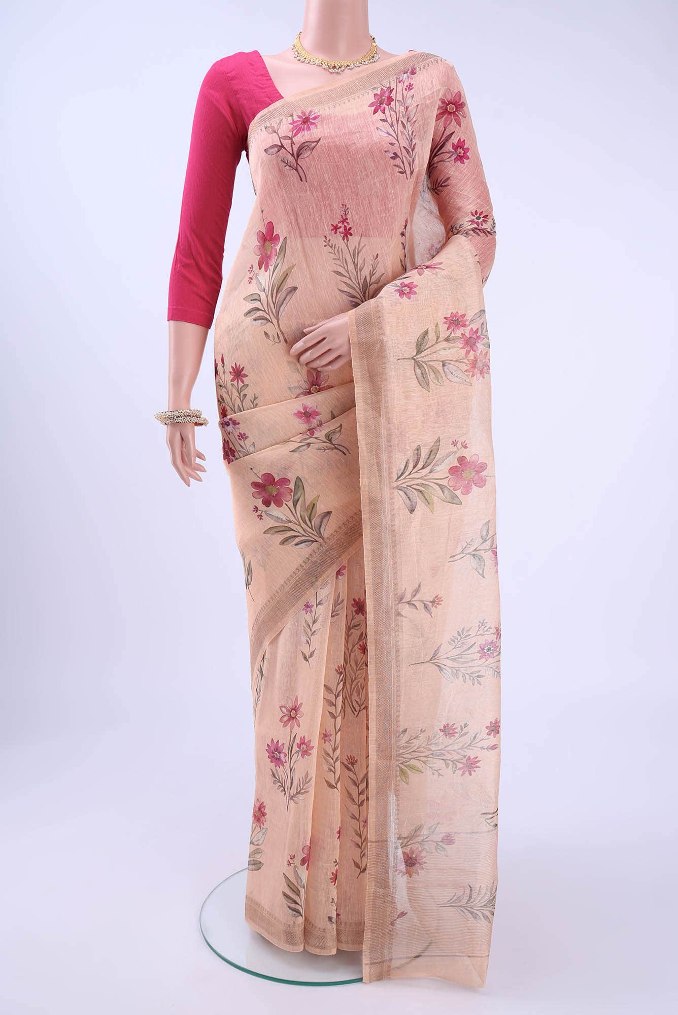 Peach Linen Saree