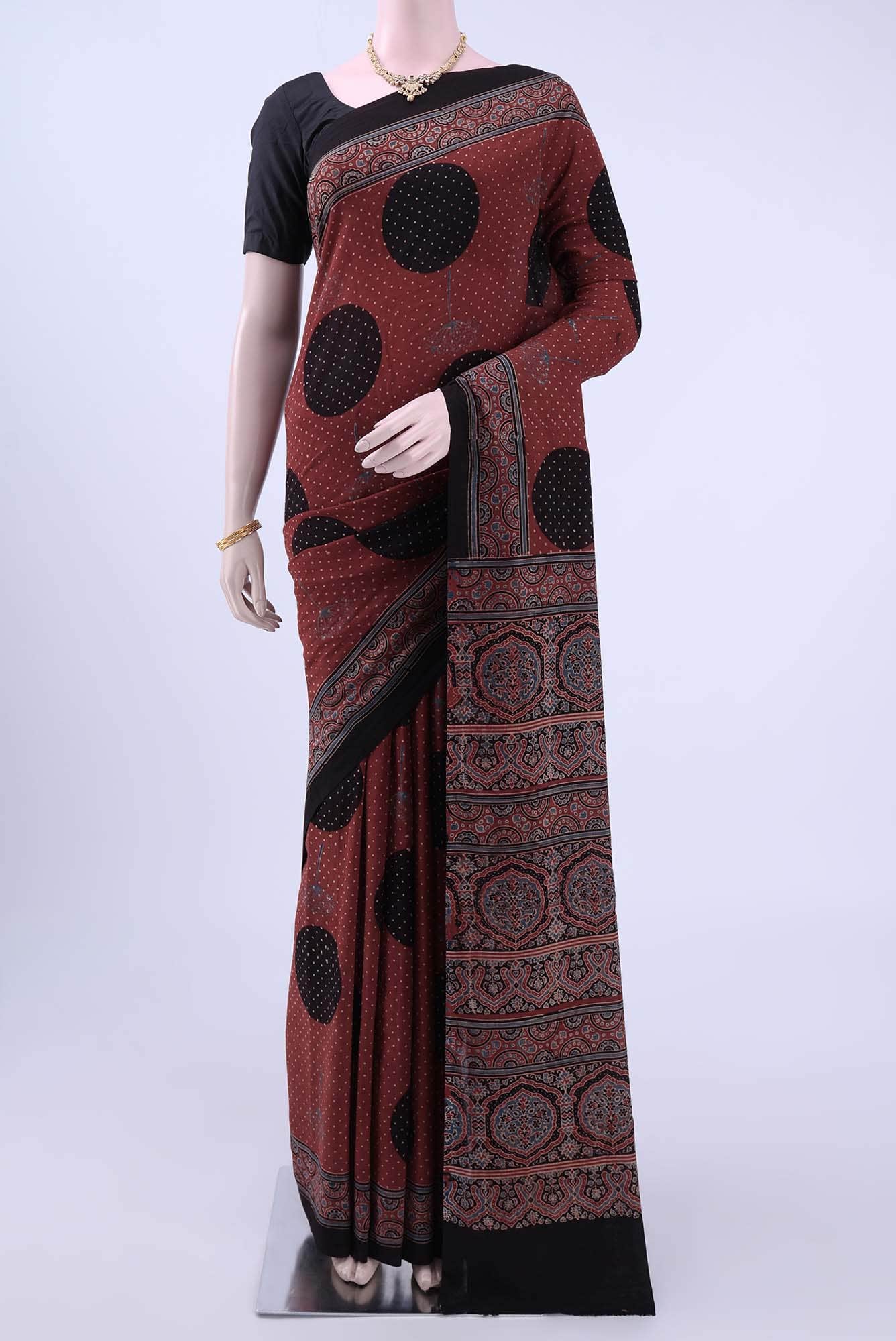 Maroon Printed Cotton Saree
