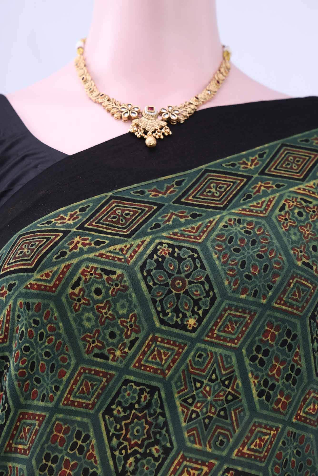 Bottle Green Printed Cotton Saree