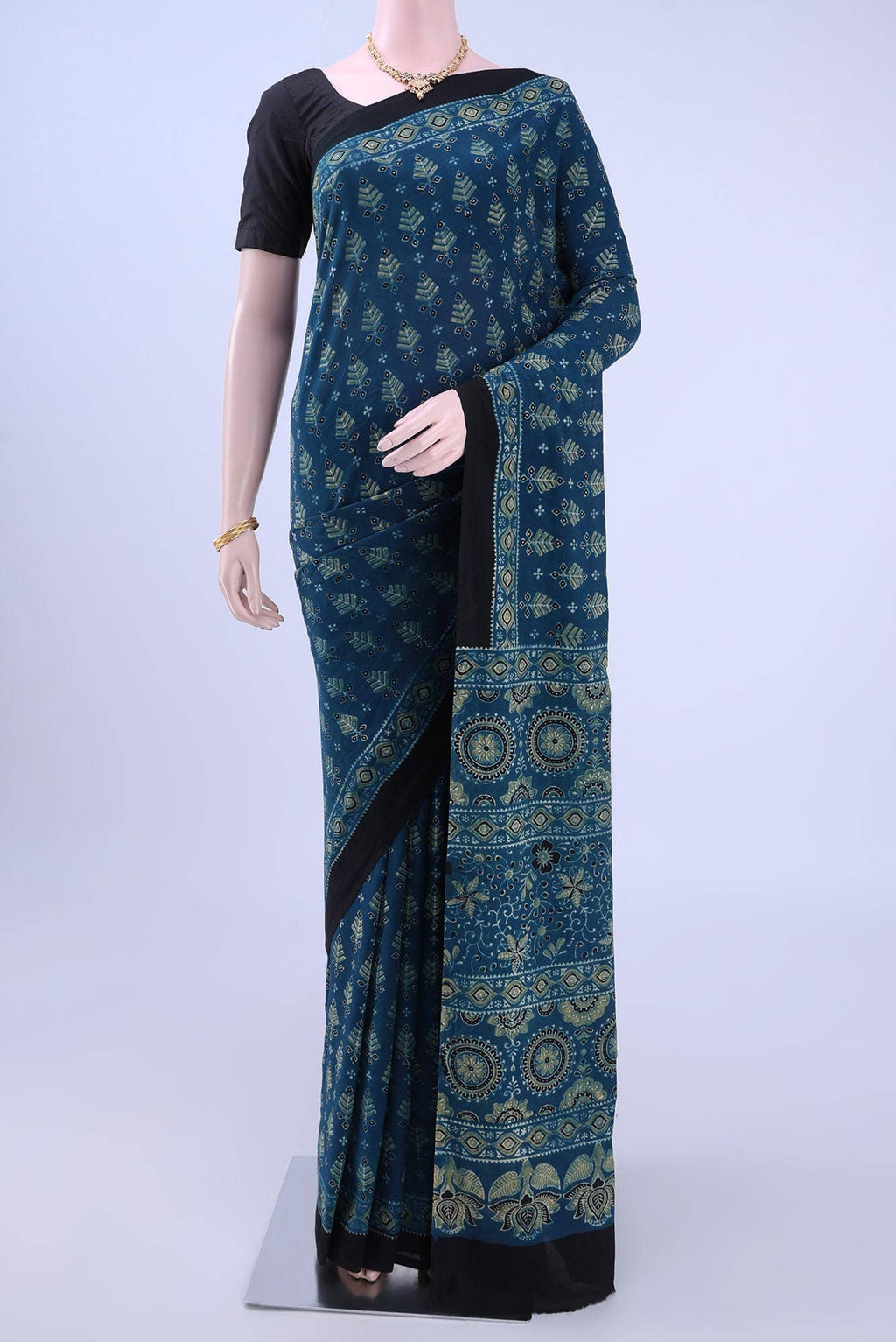Indigo Chanderi Silk Cotton Saree