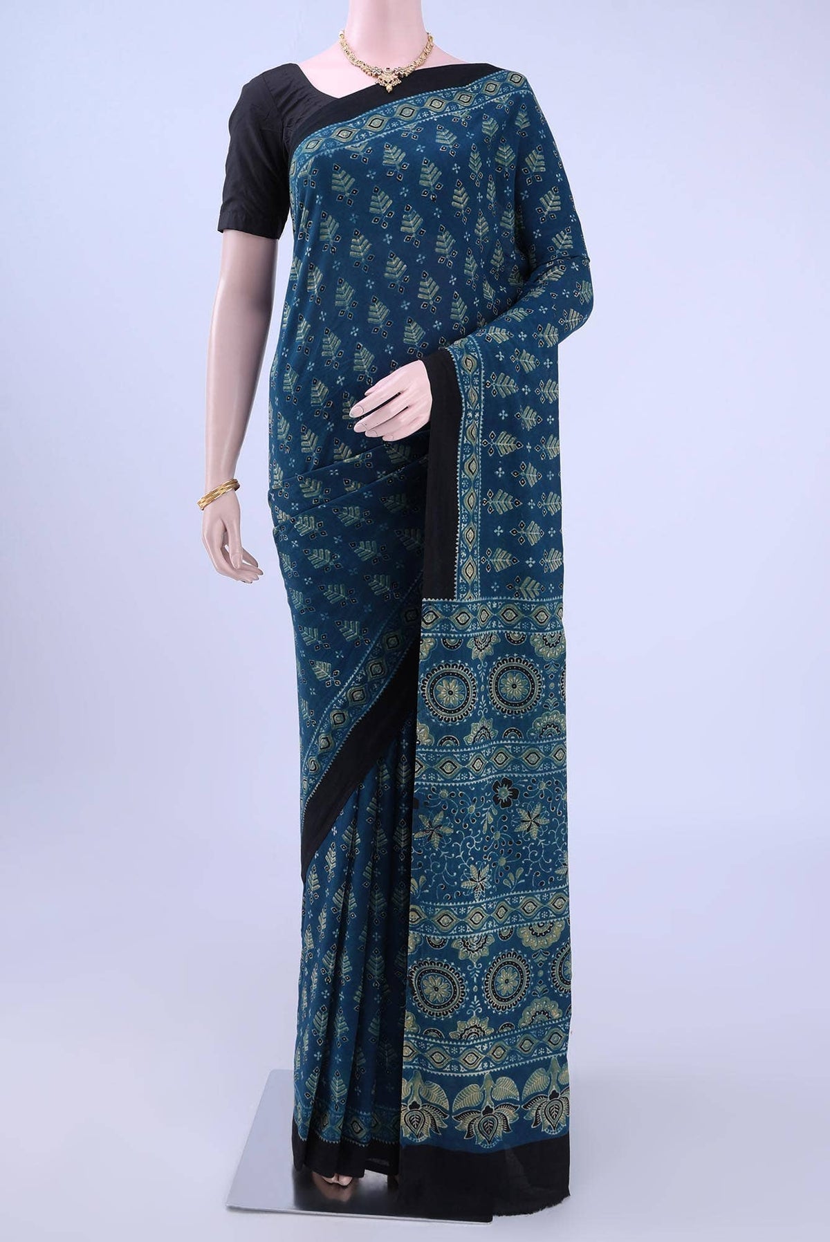 Indigo Chanderi Silk Cotton Saree
