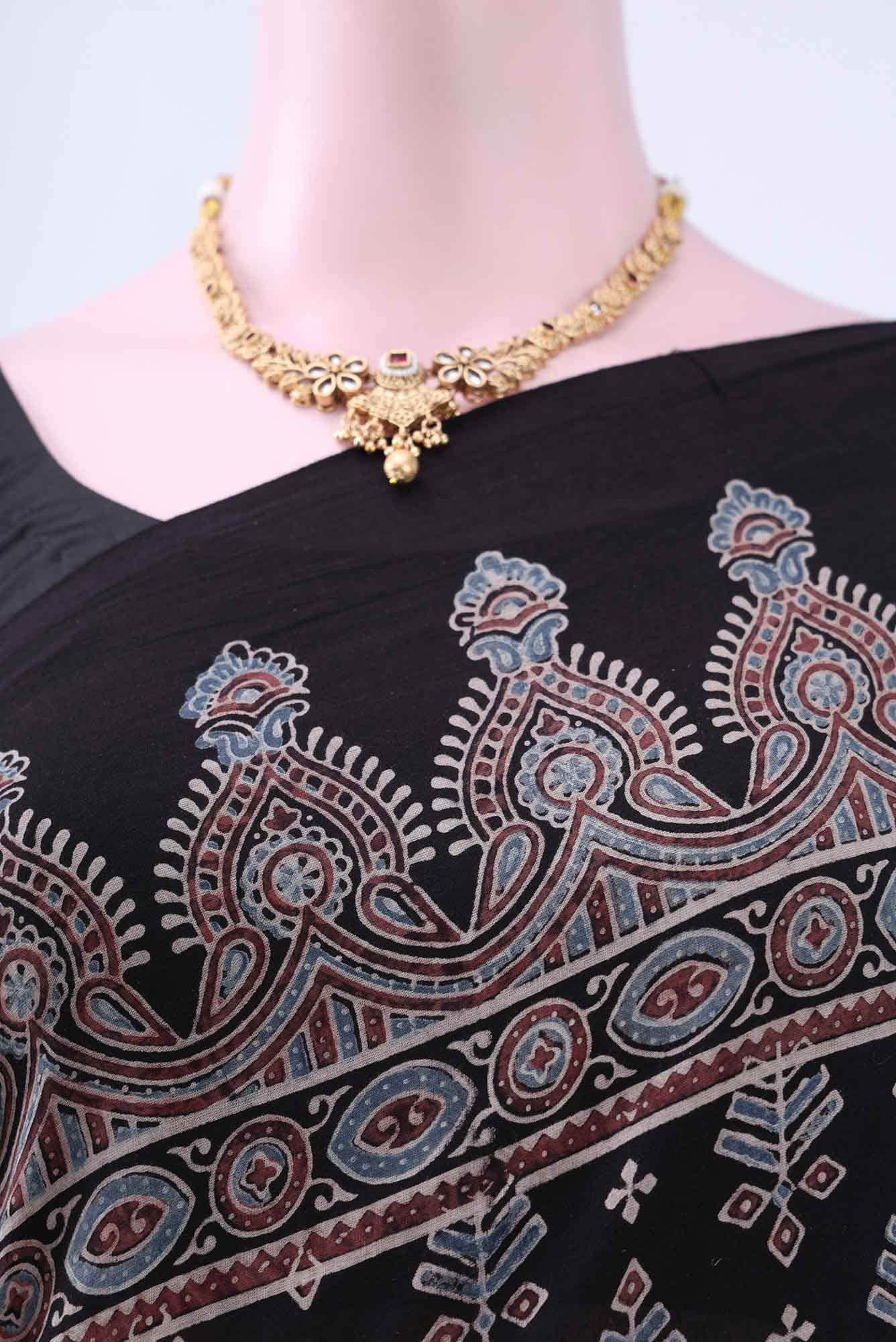 Black Printed Cotton Saree