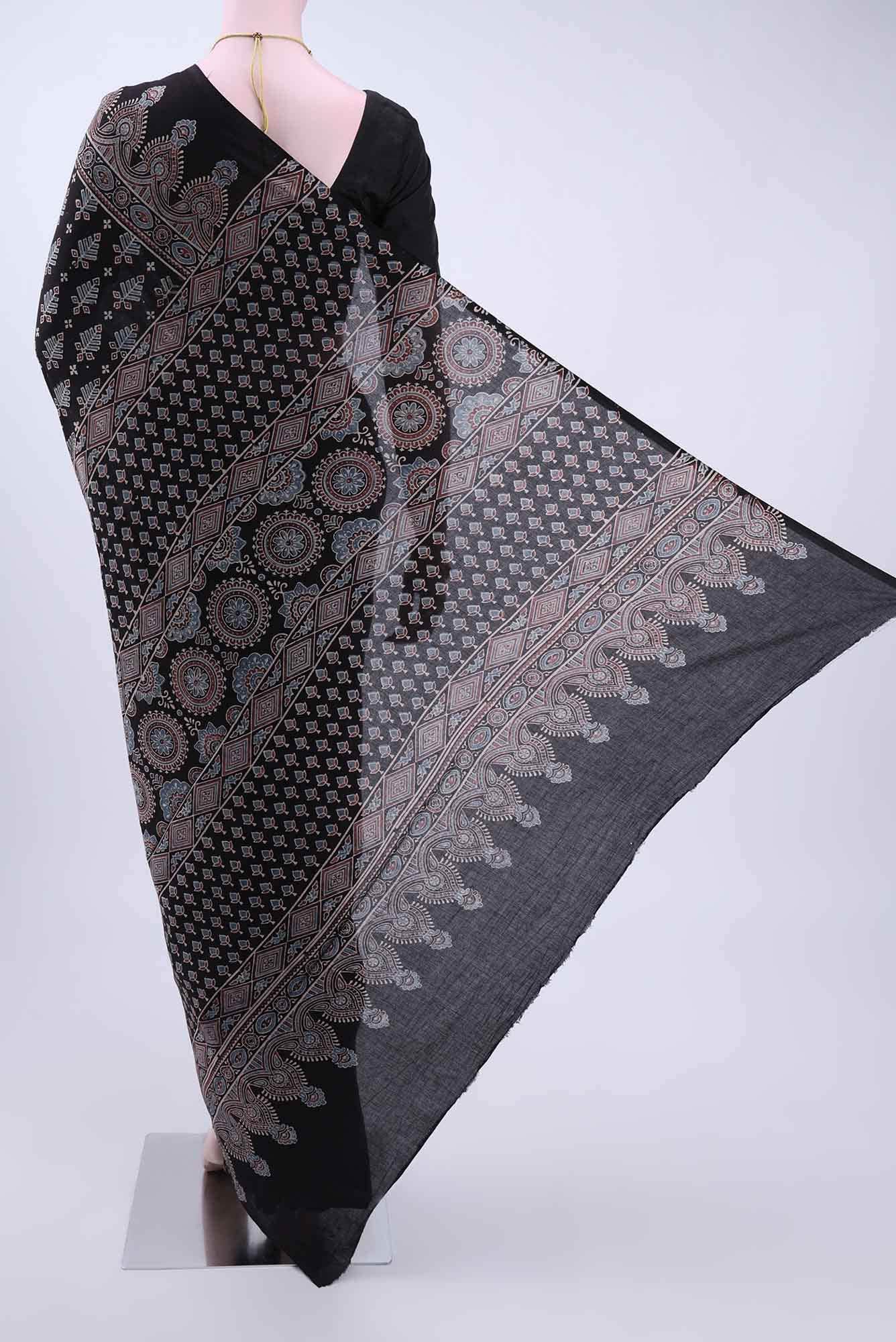 Black Printed Cotton Saree
