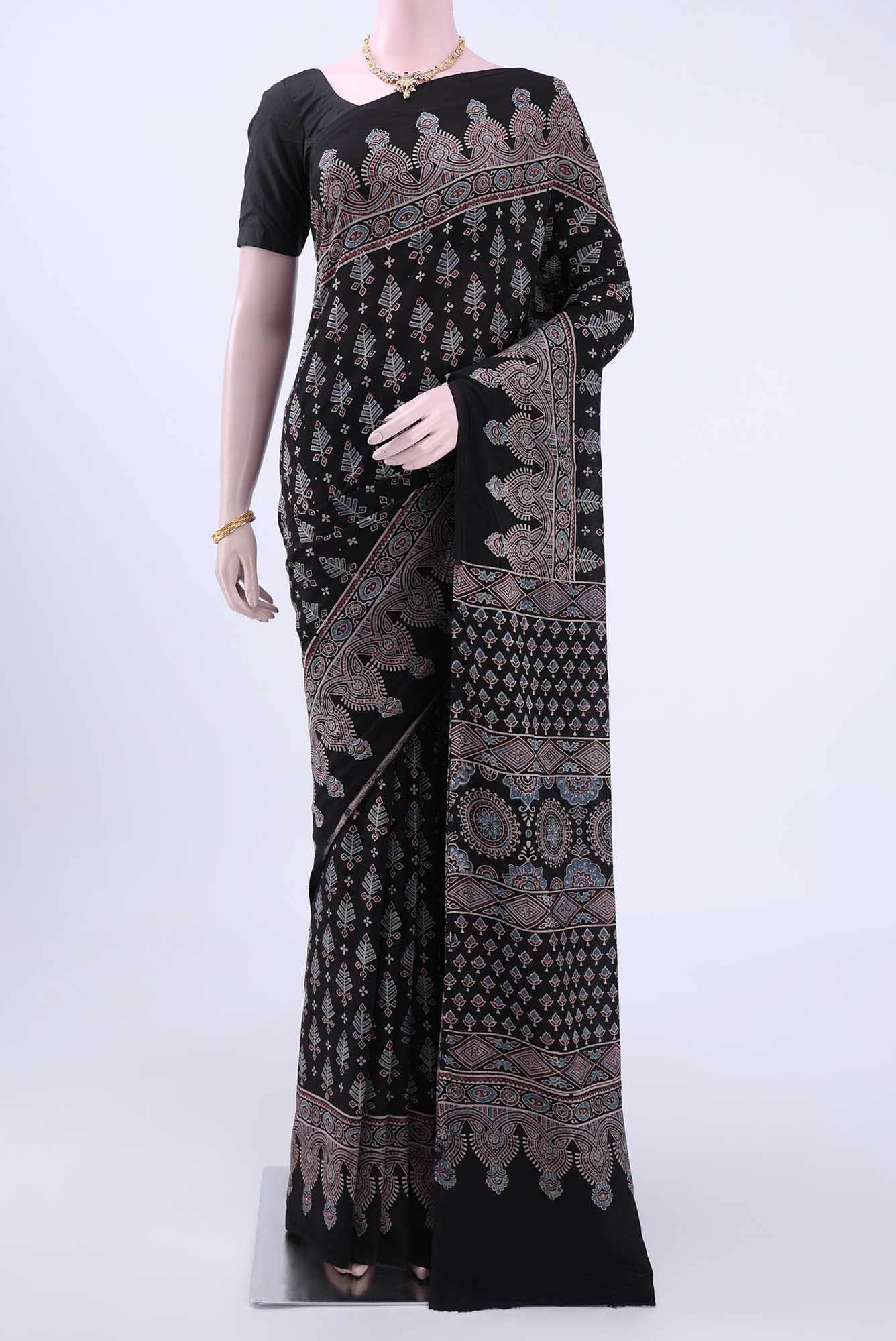 Black Printed Cotton Saree