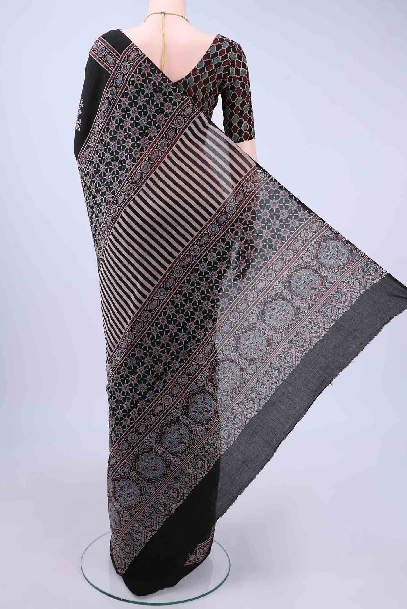 Black Printed Cotton Saree