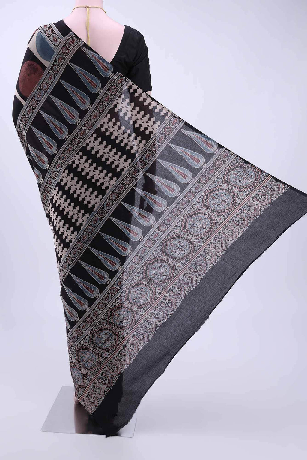 Black Printed Cotton Saree