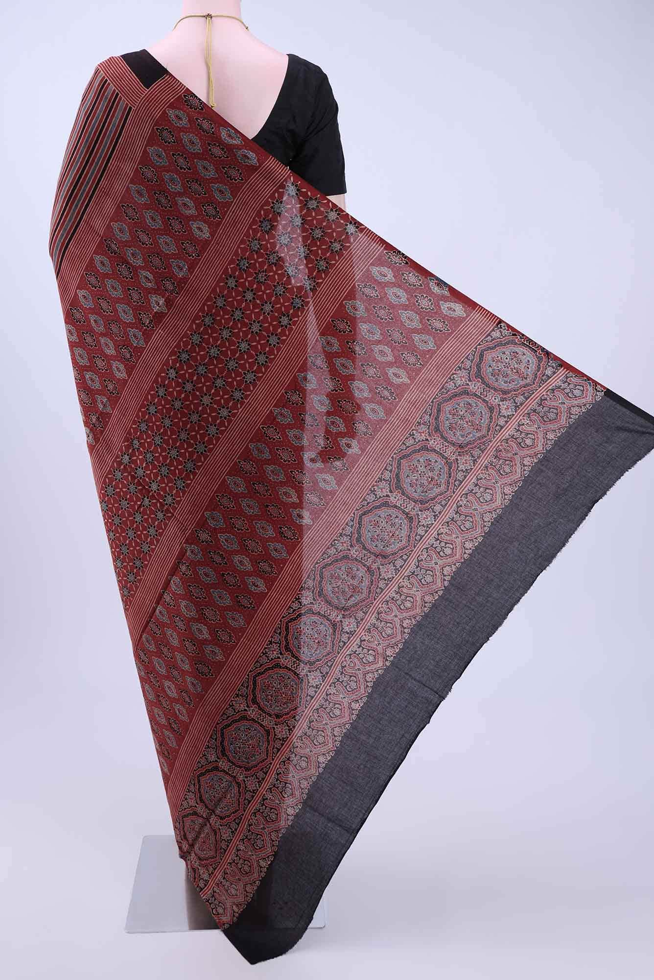Maroon Printed Cotton Saree