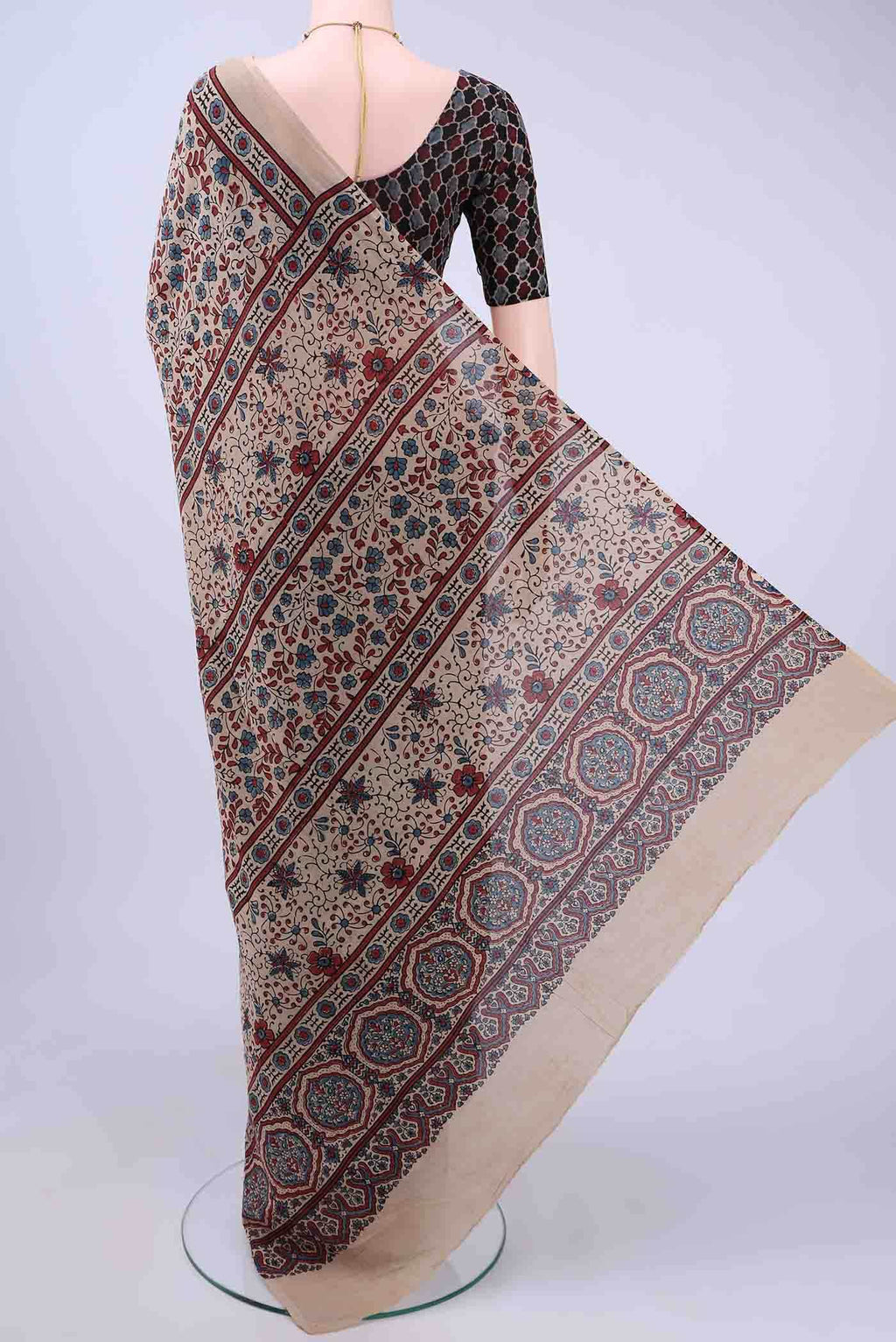 Beige Printed Cotton Saree