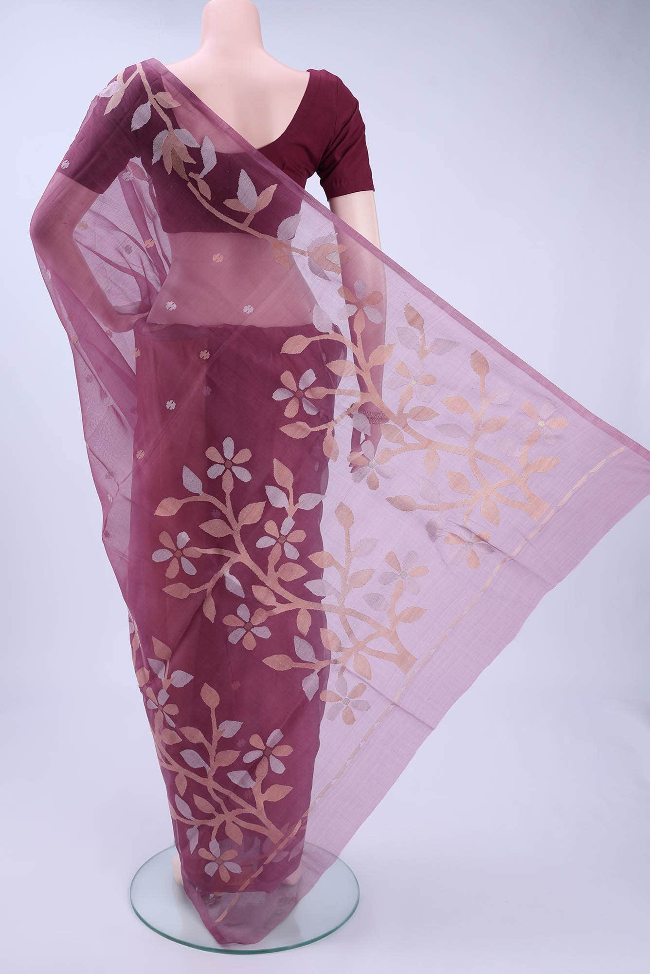 Burgundy Muslin Silk Saree