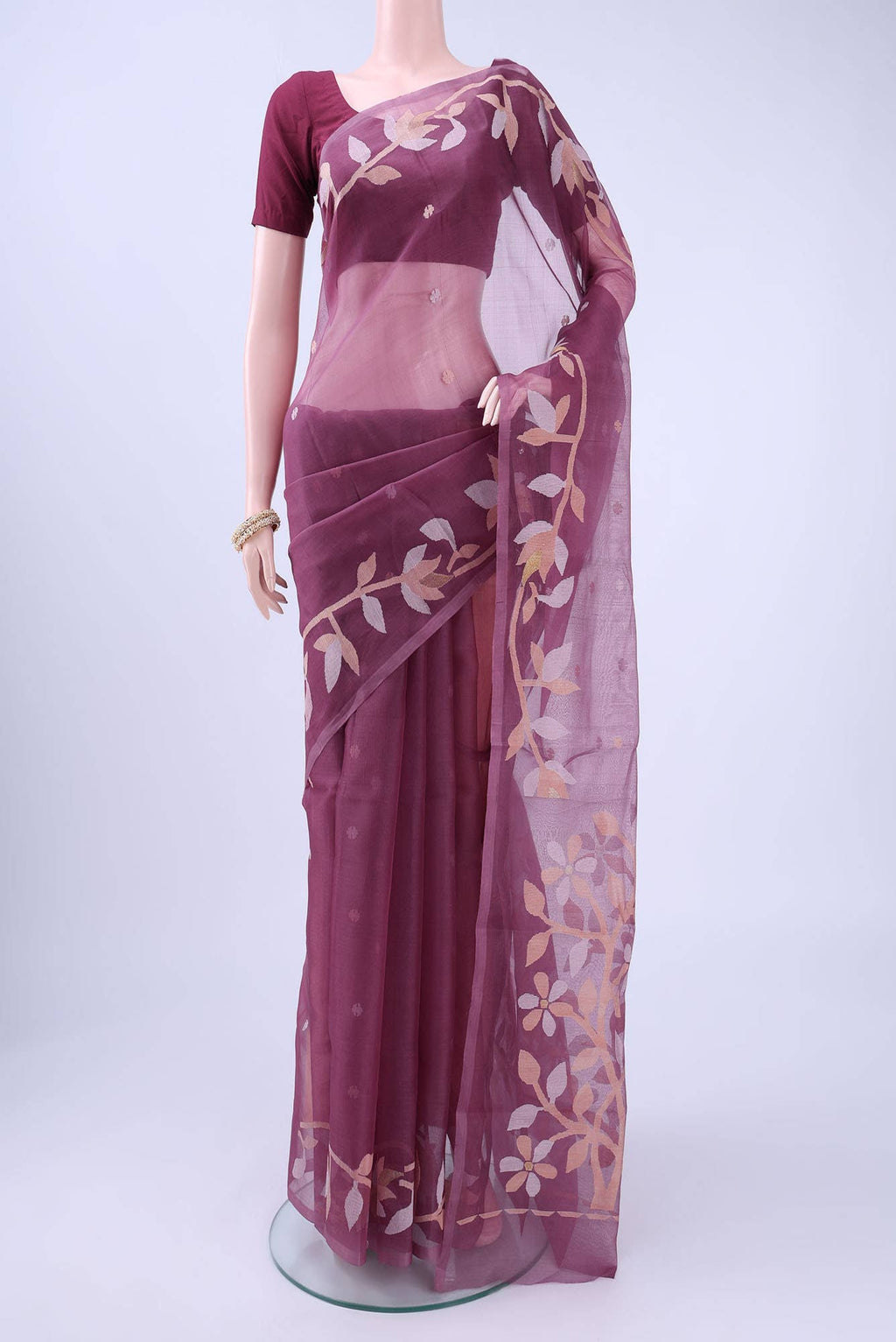Burgundy Muslin Silk Saree