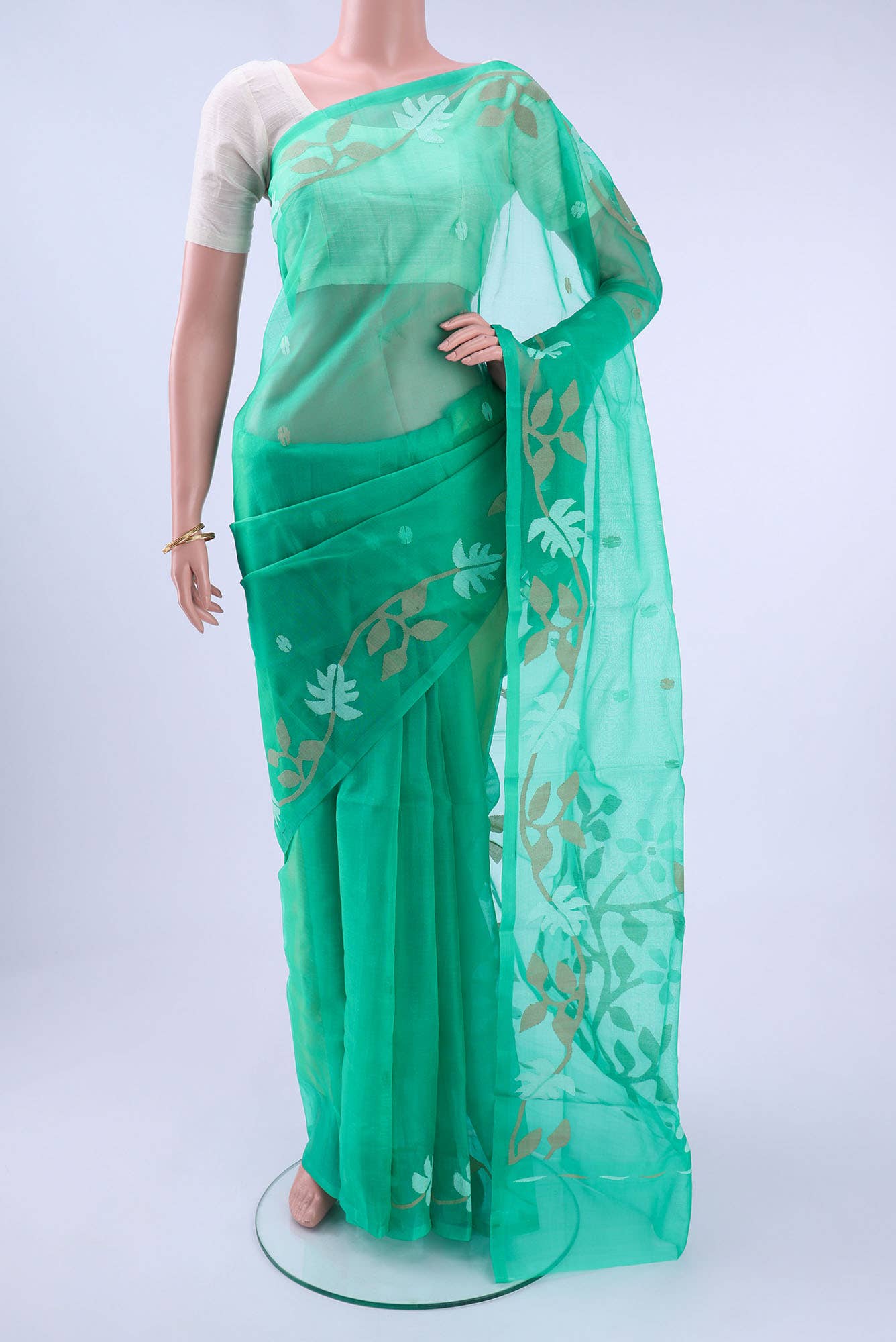 Sea Green Muslin Silk Saree