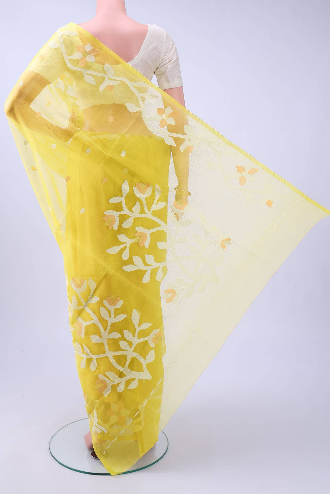 Acid Green Muslin Silk Saree