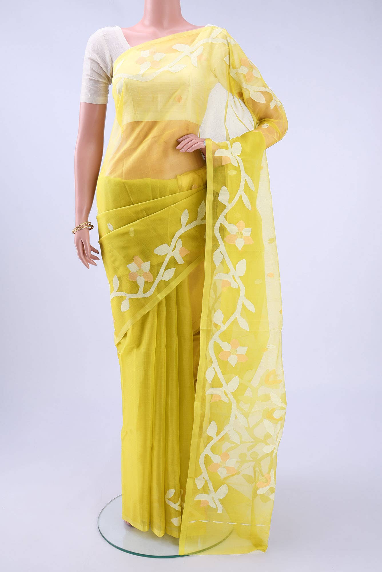 Acid Green Muslin Silk Saree