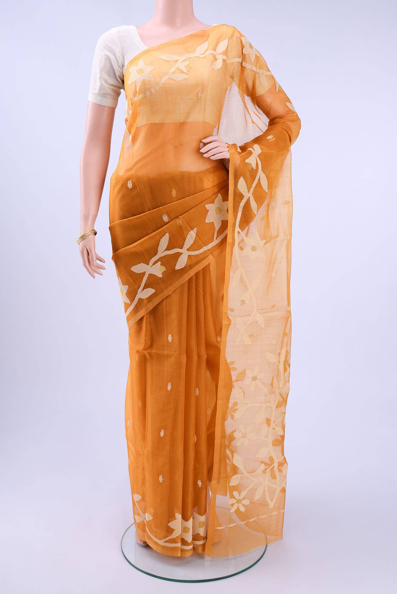Mustard Muslin Silk Saree