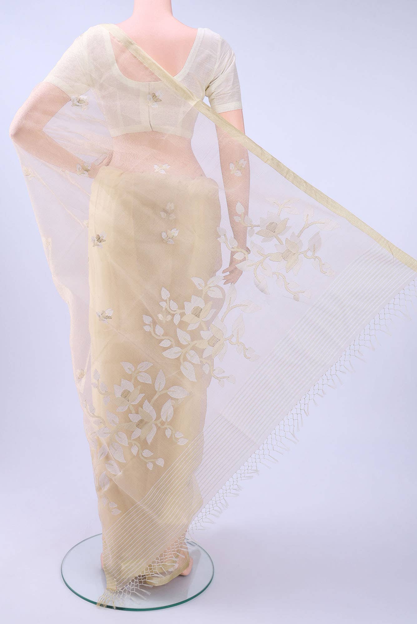 Beige Muslin Silk Saree