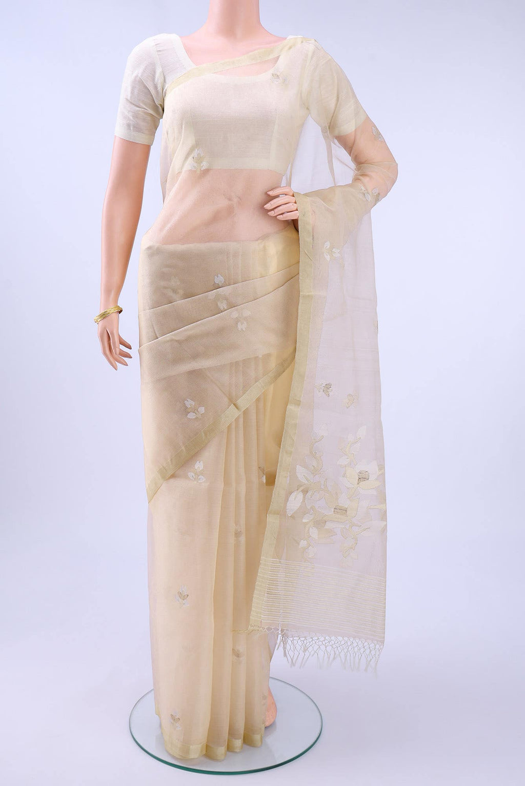 Beige Muslin Silk Saree