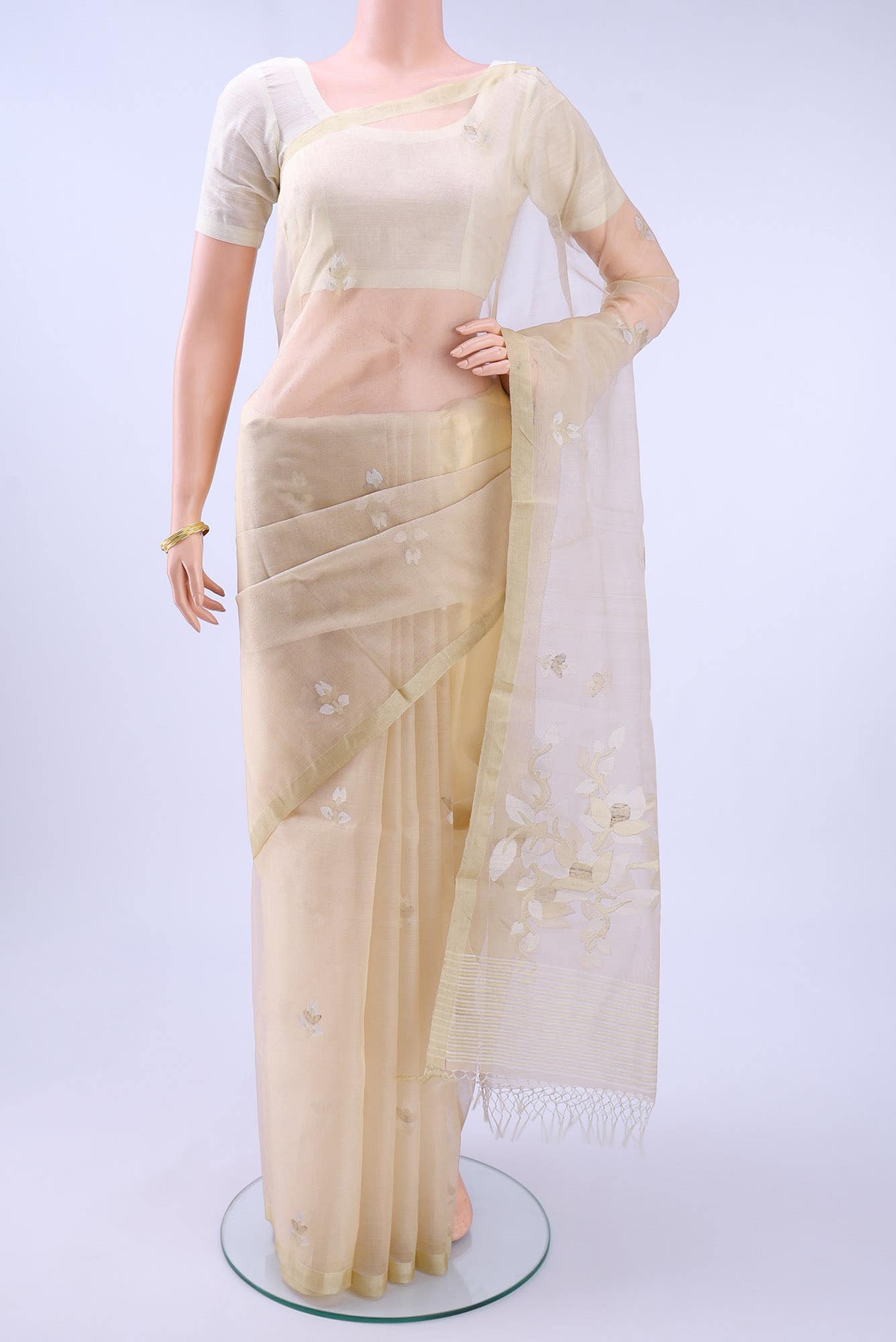 Beige Muslin Silk Saree
