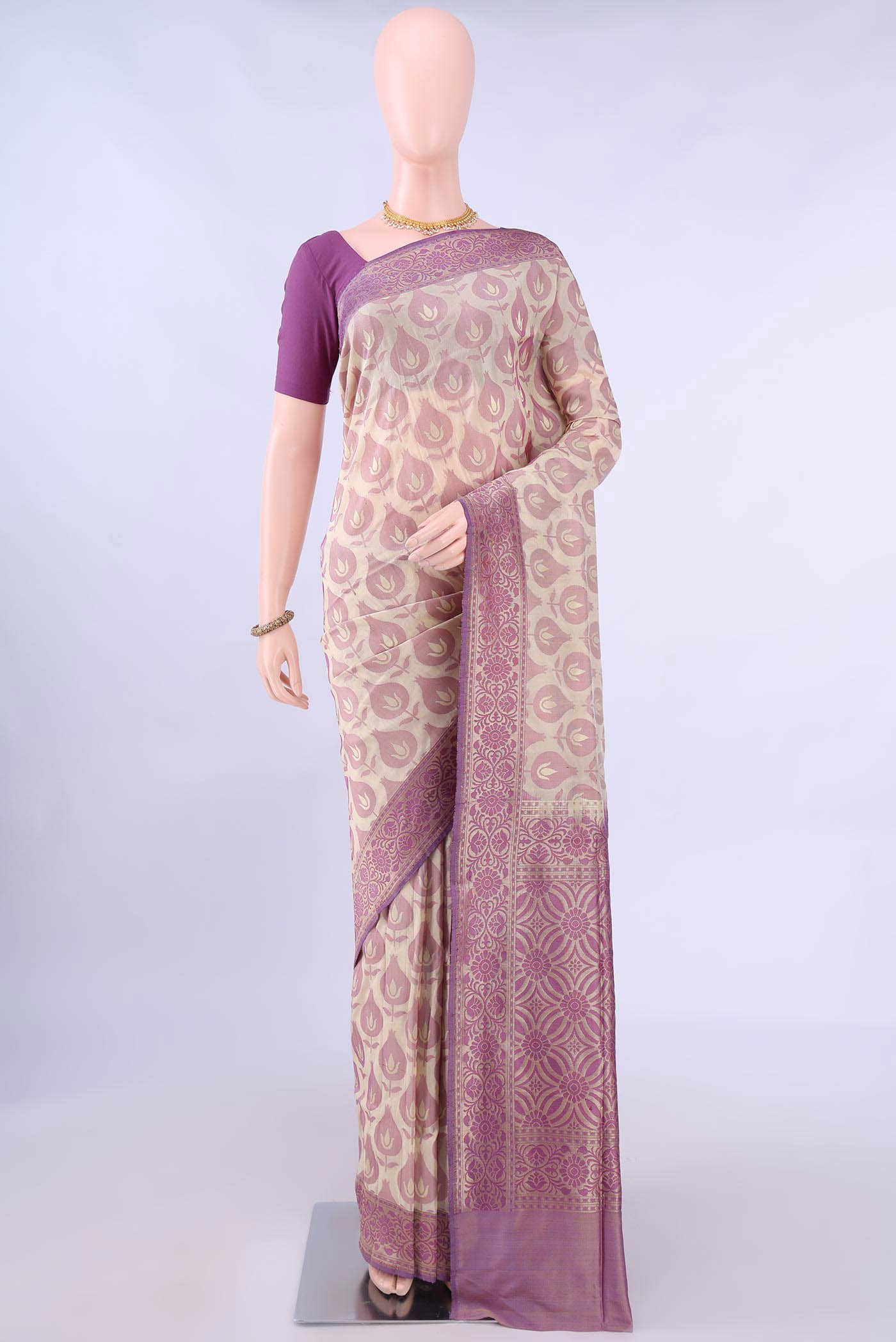 Beige Banarasi Silk Saree