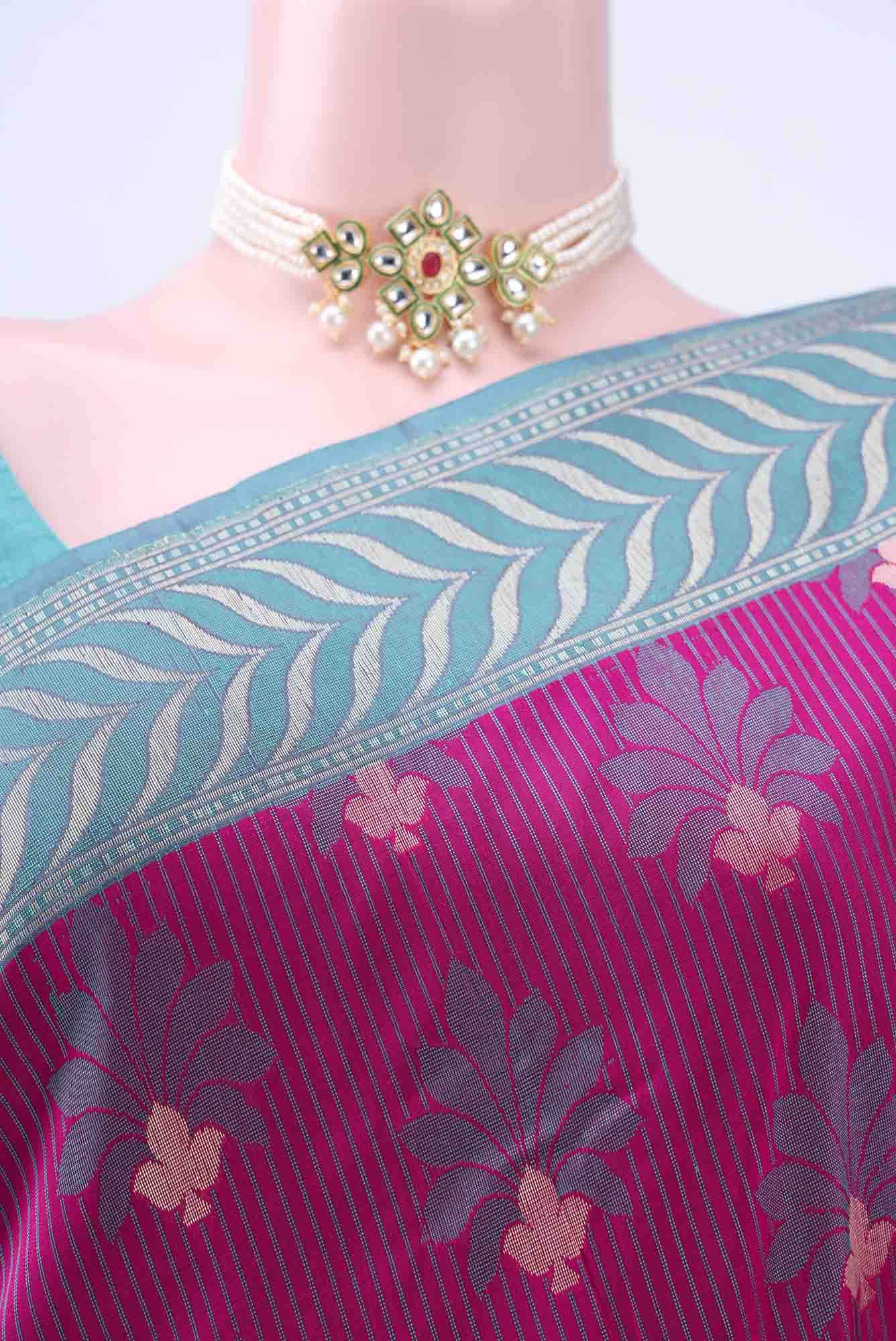 Dark Pink Banarasi Silk Cotton Saree