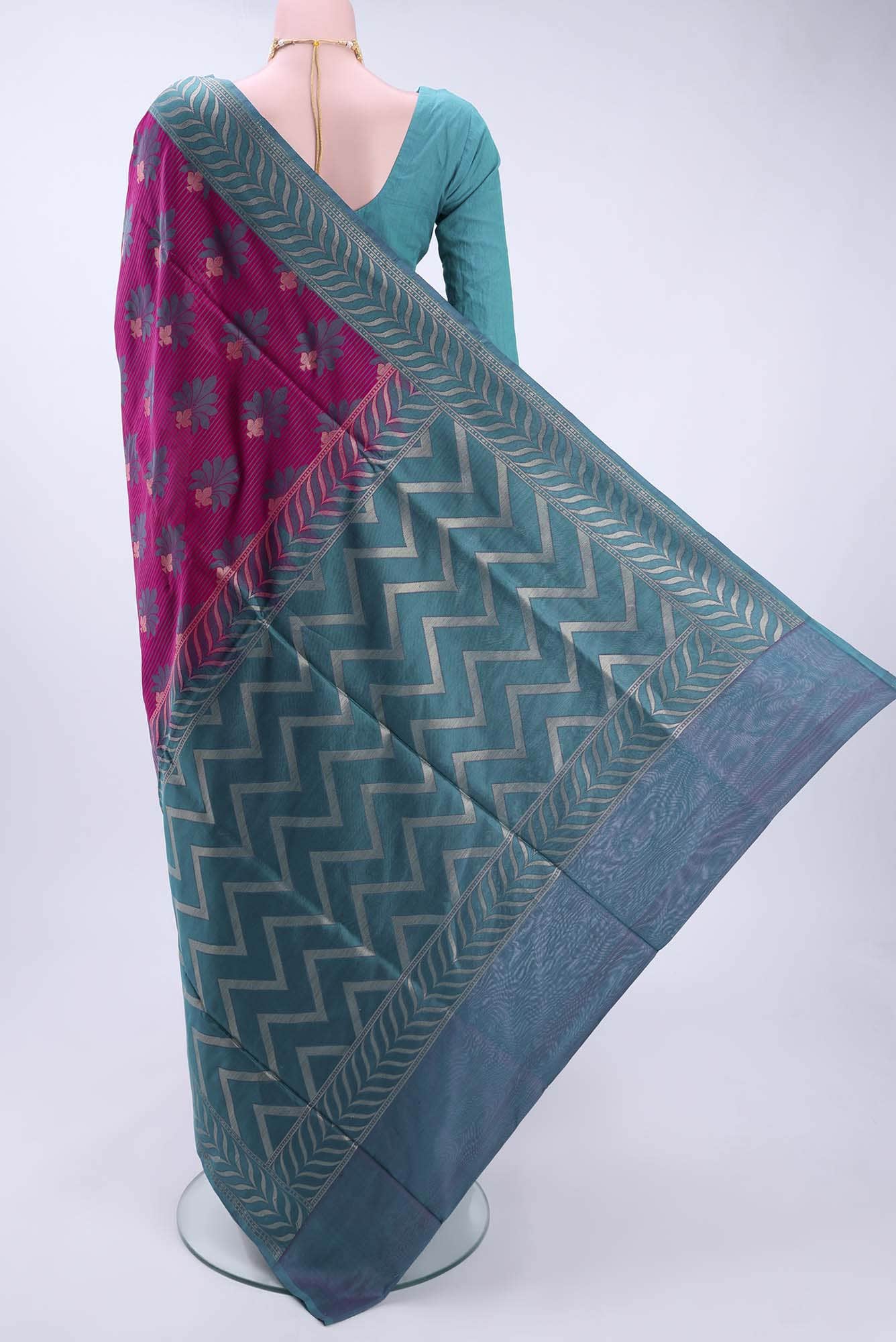 Dark Pink Banarasi Silk Cotton Saree
